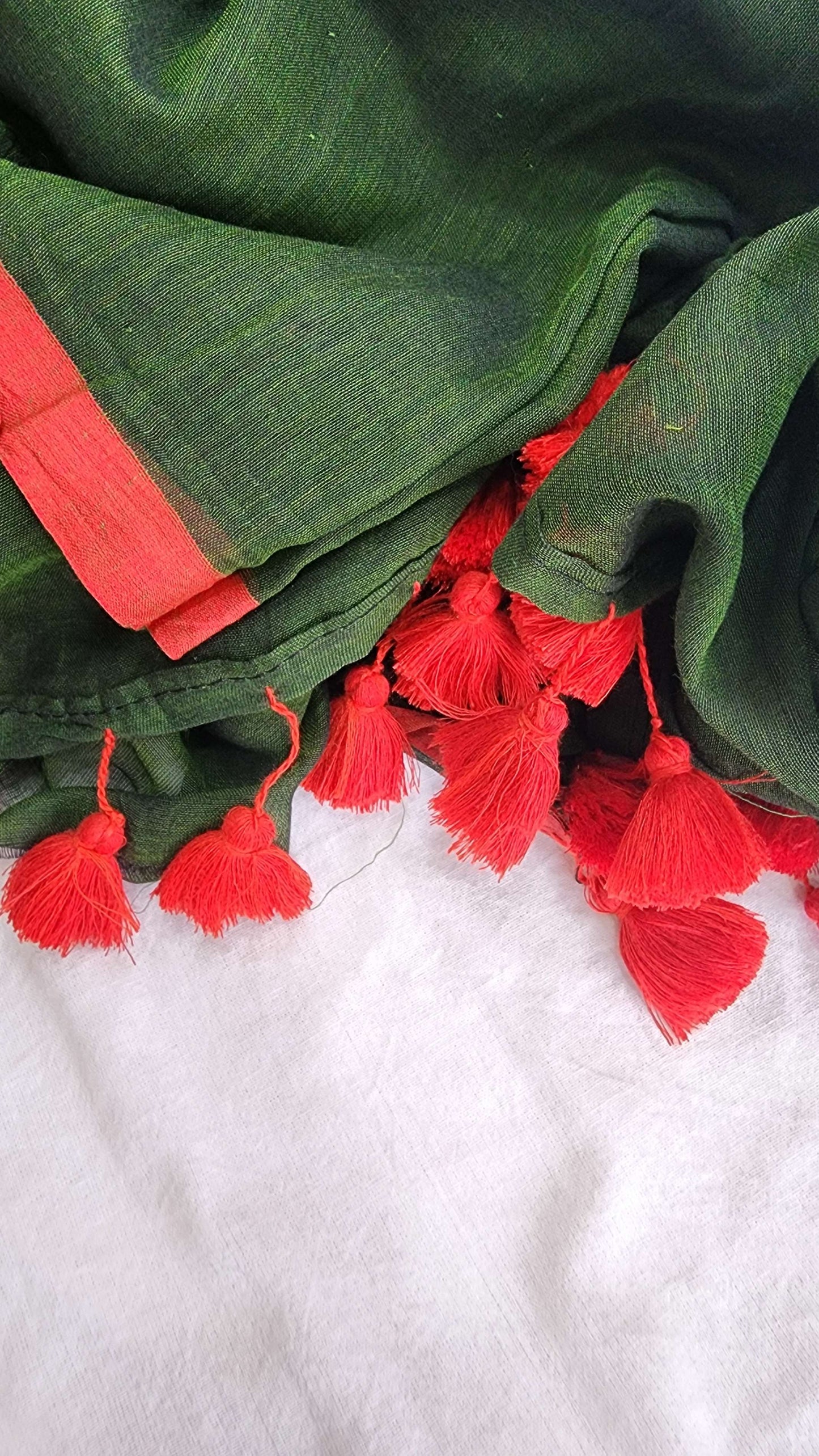Dark green mulmul cotton saree