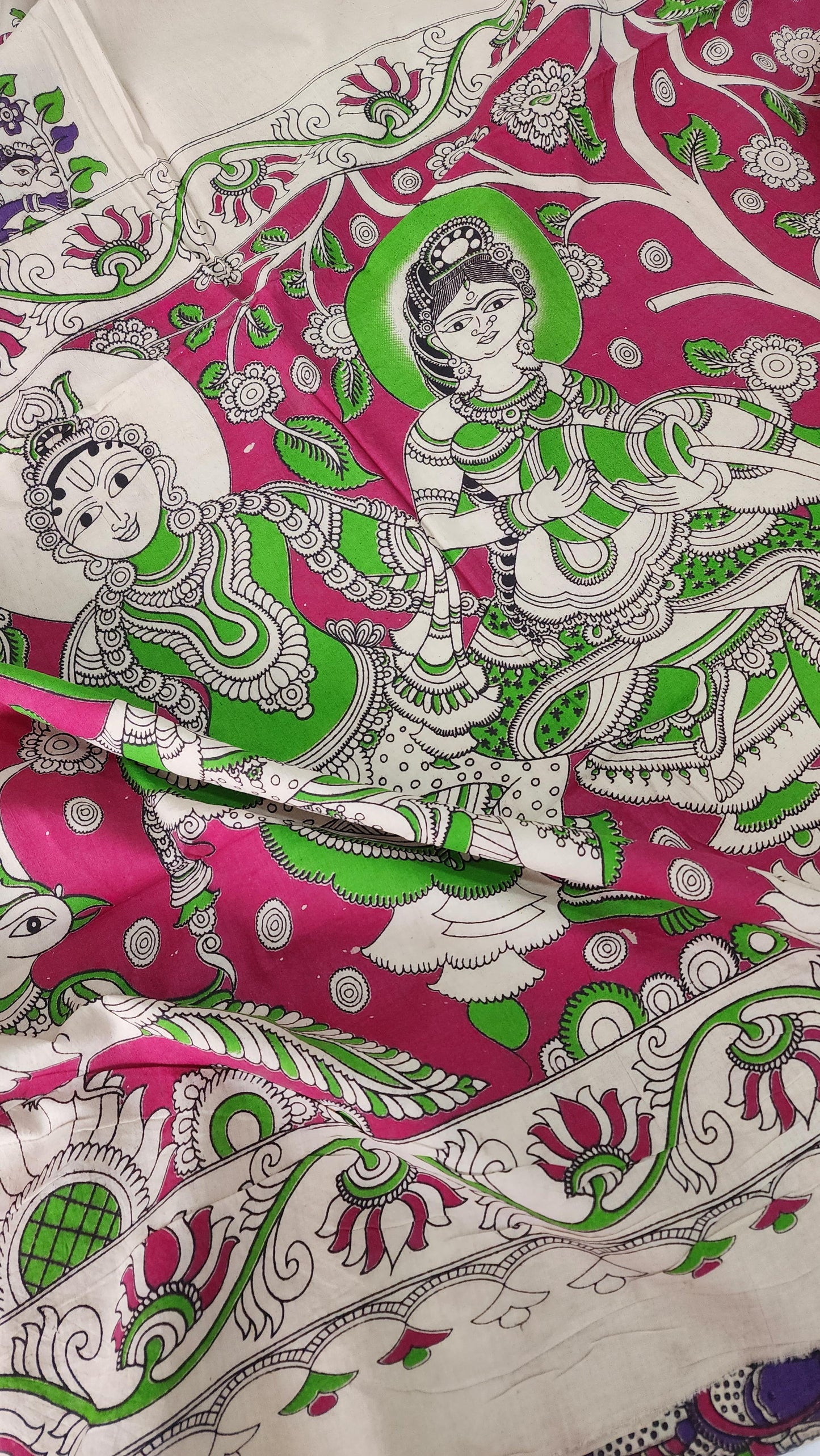 Cream Kalamkari Cotton Saree