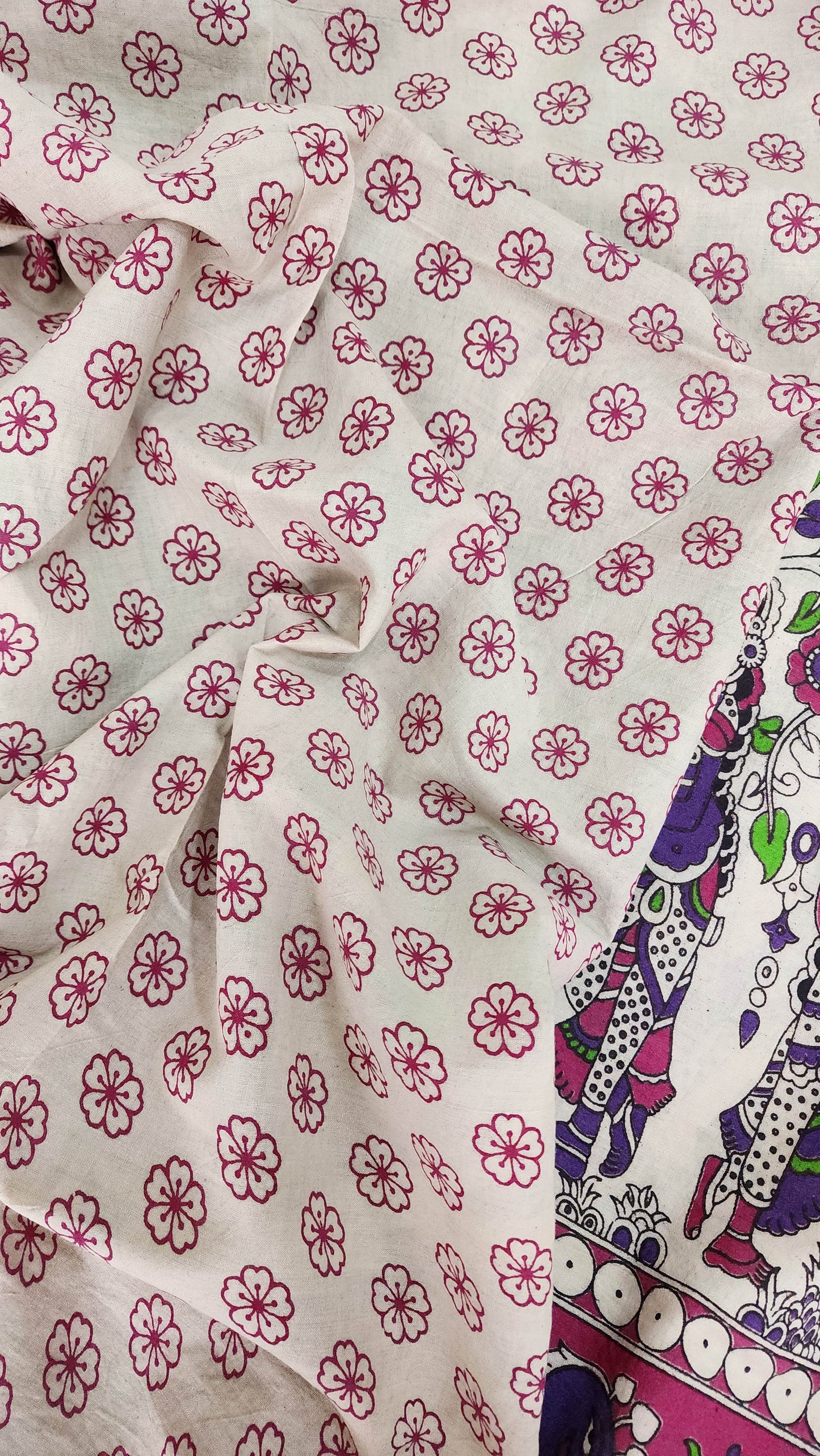 Cream Kalamkari Cotton Saree
