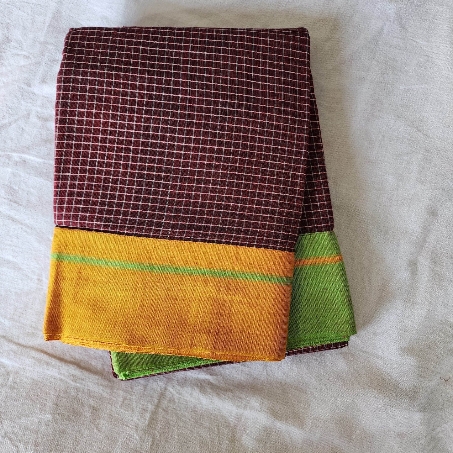 Maroon patteda anchu cotton saree