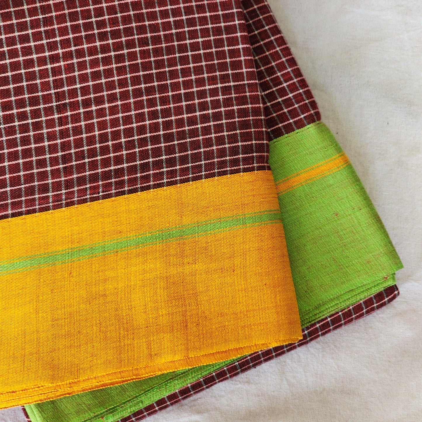 Maroon patteda anchu cotton saree