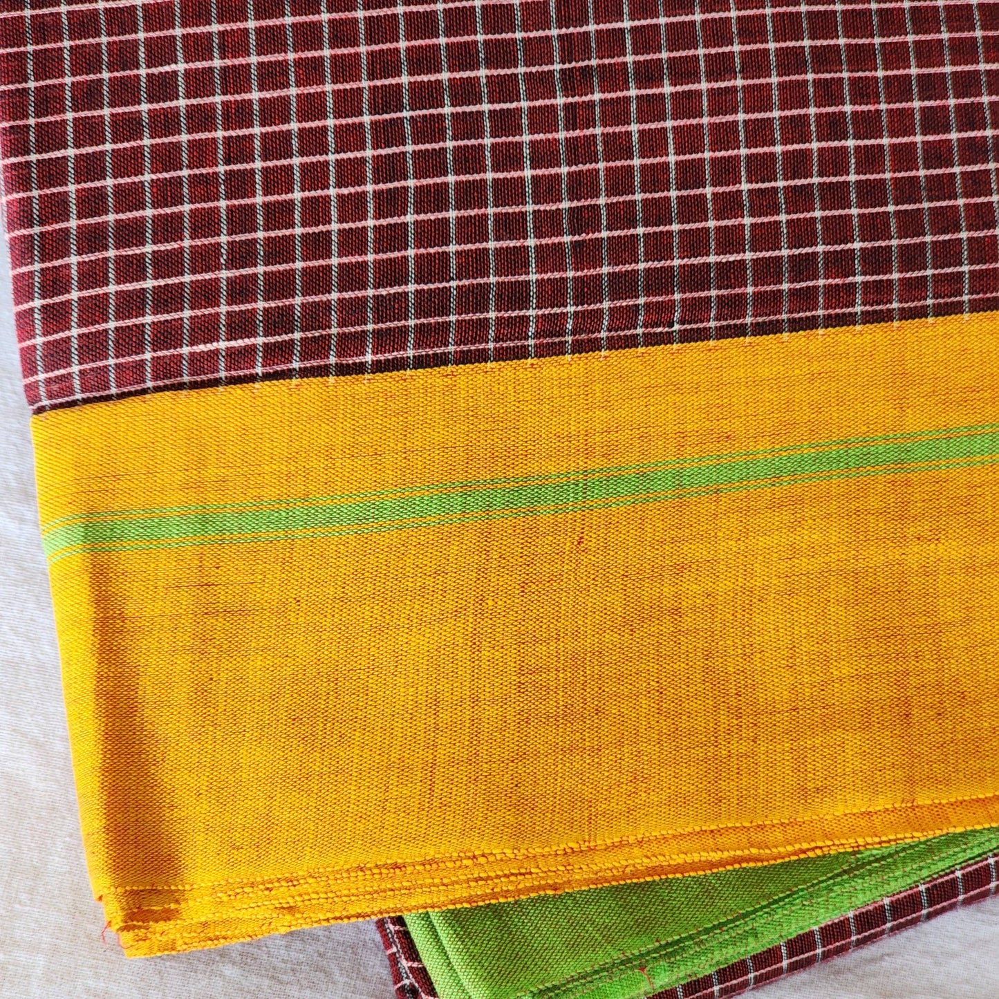 Maroon patteda anchu cotton saree