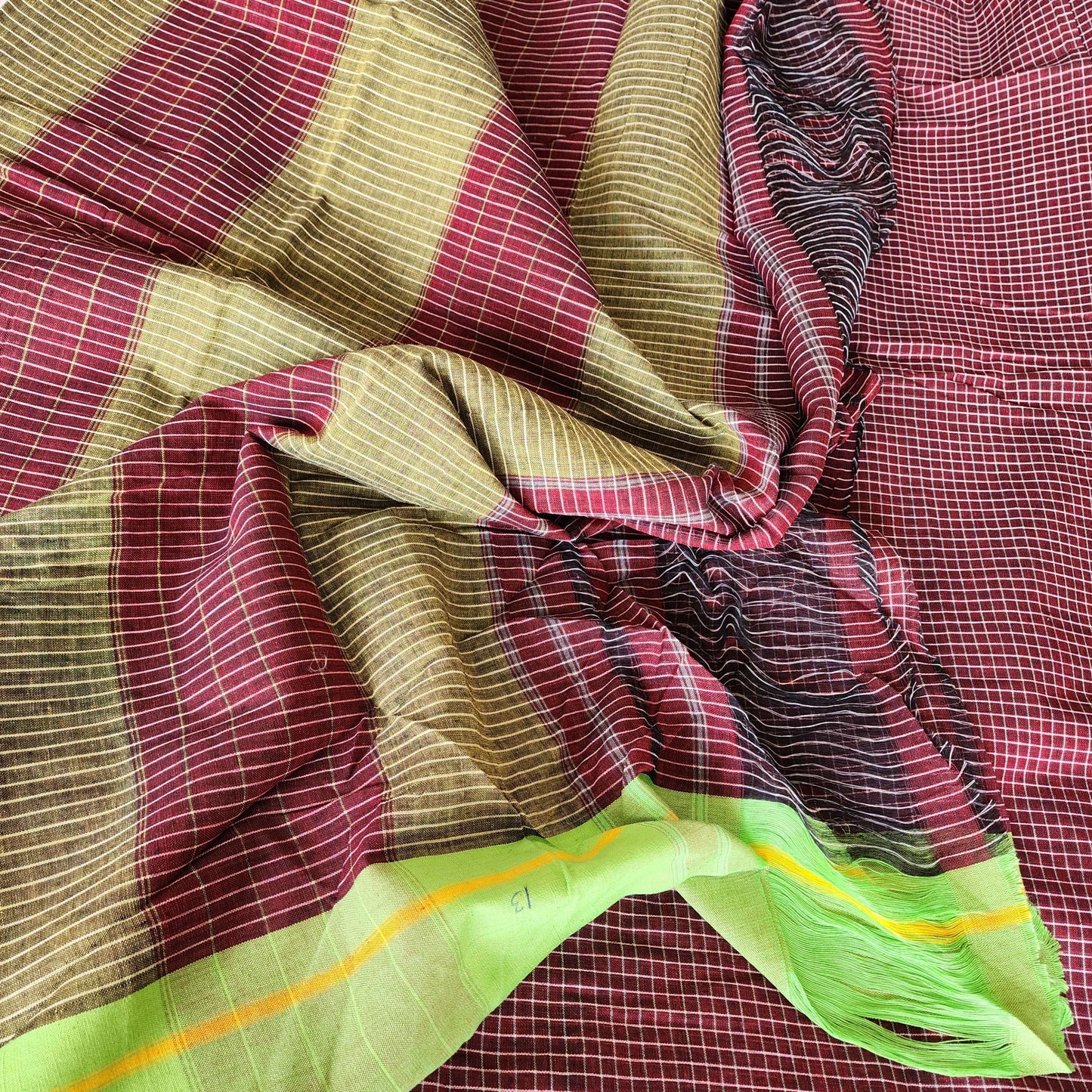 Maroon patteda anchu cotton saree