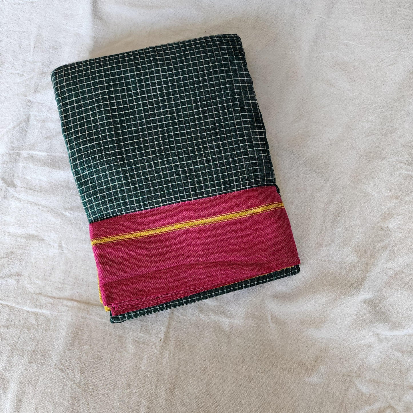 Green patteda anchu cotton saree