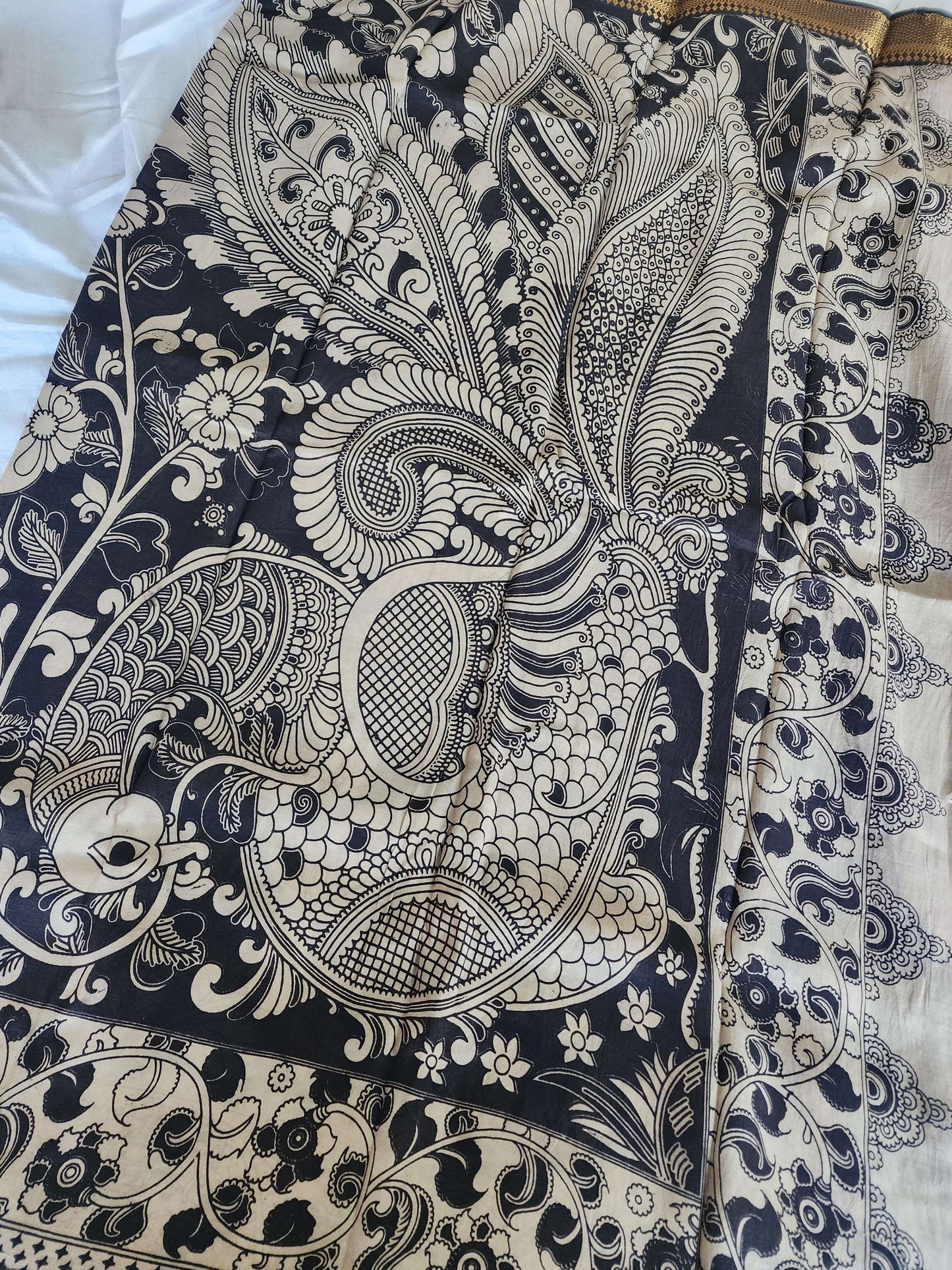 Black Kalamkari Silk Saree