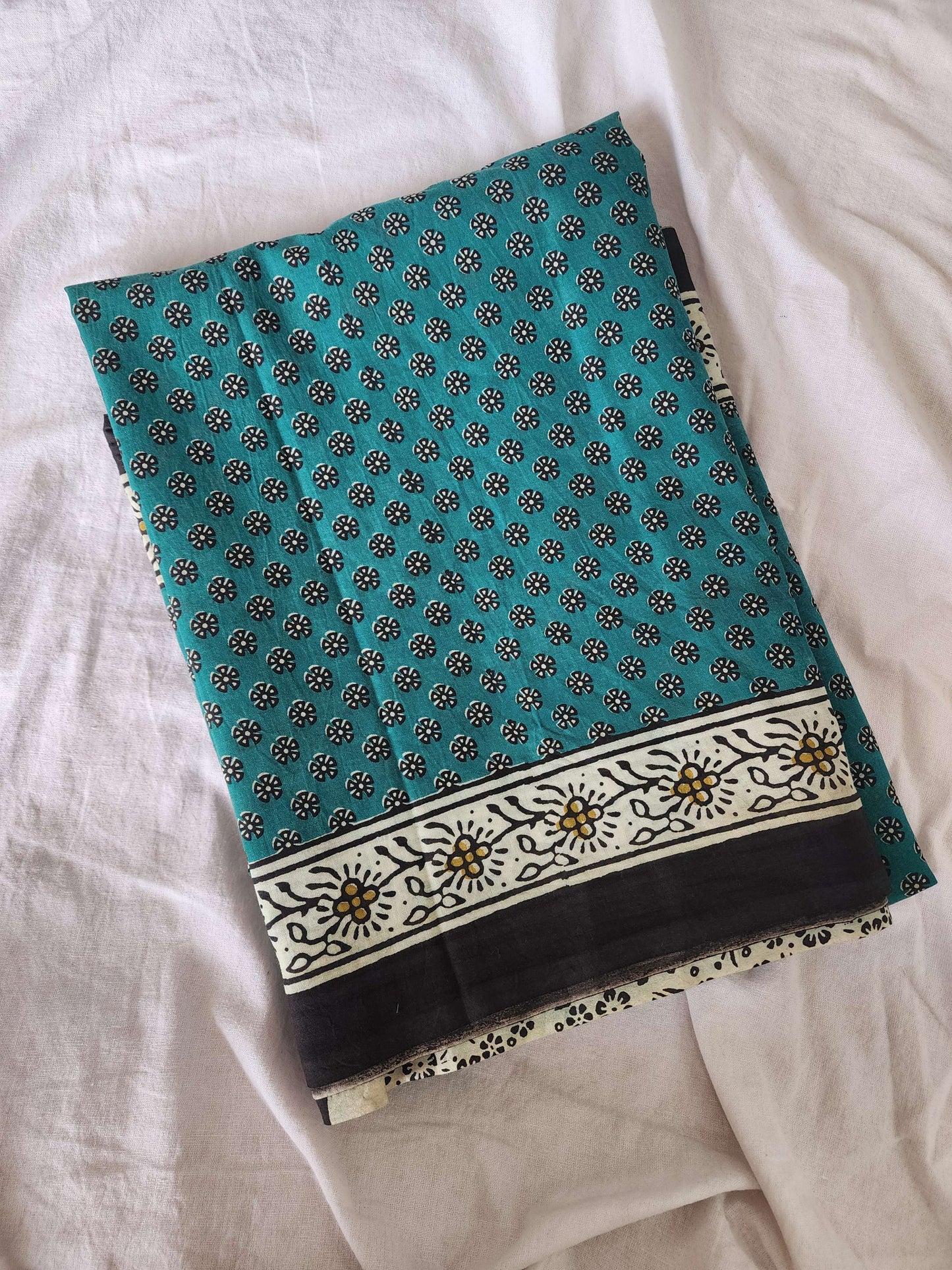 Green handblock cotton saree