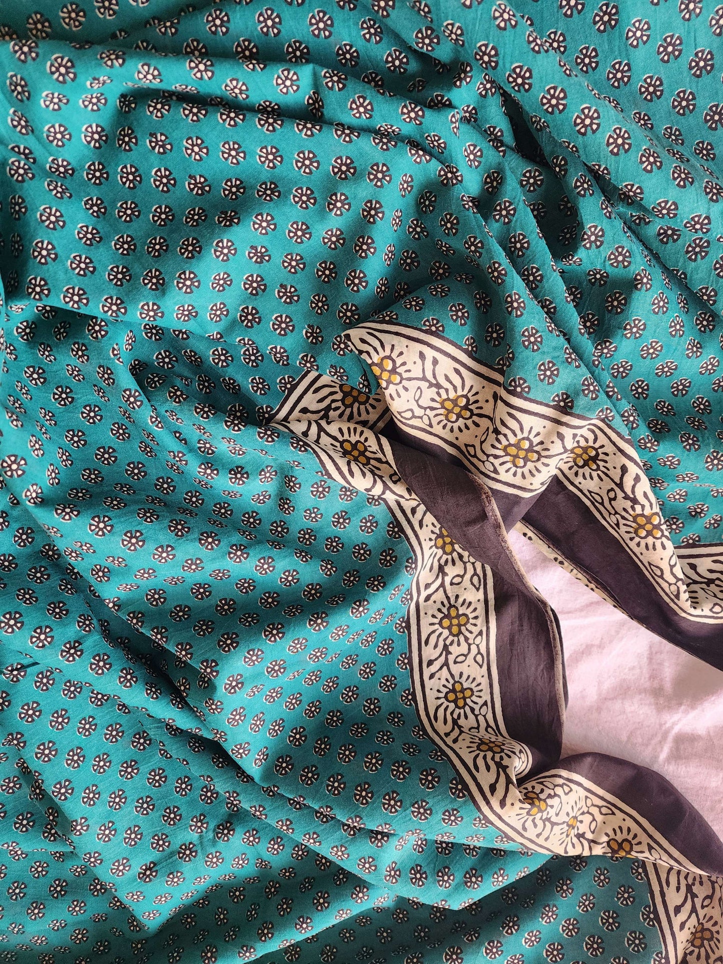 Green handblock cotton saree