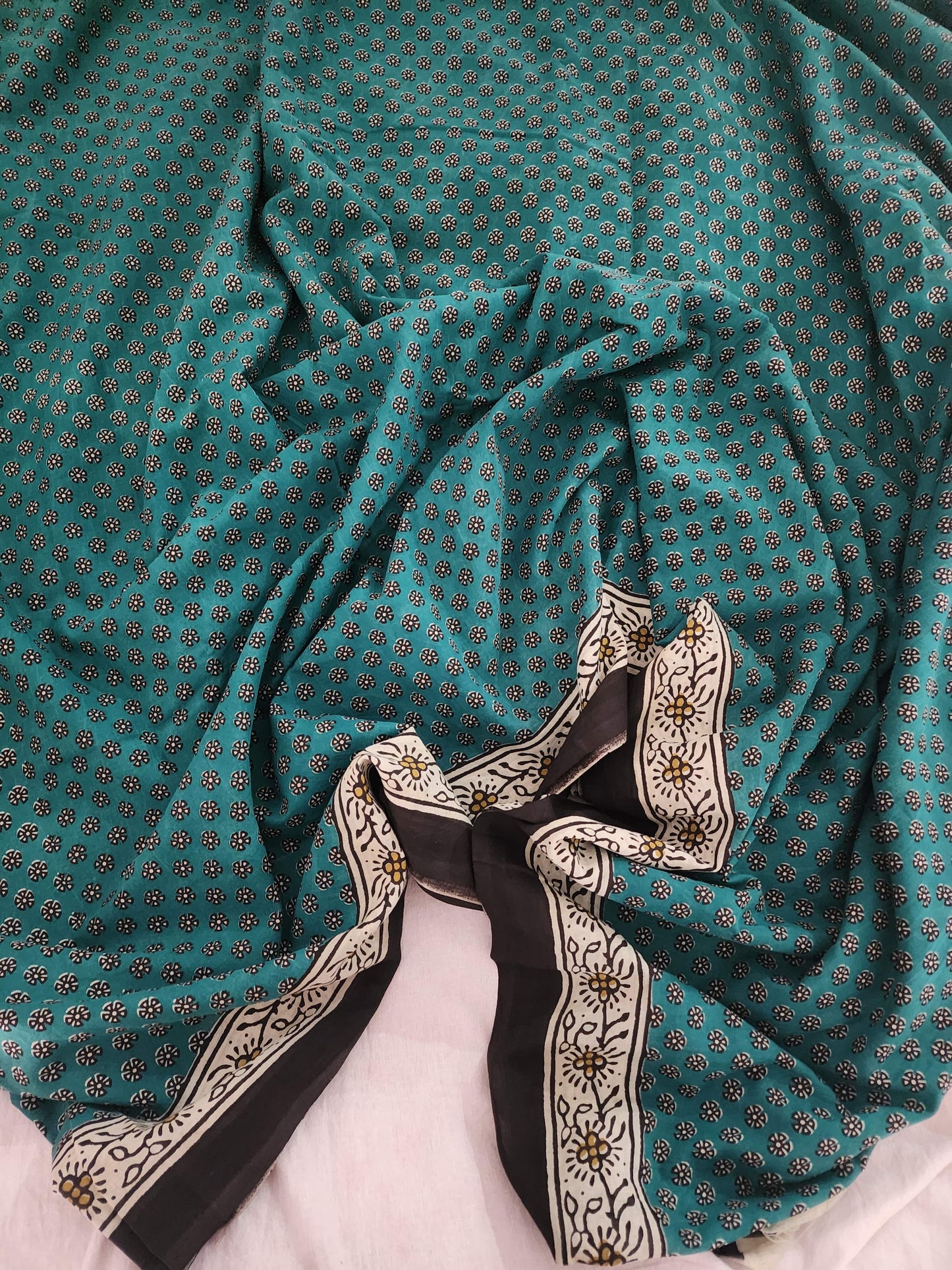 Green handblock cotton saree