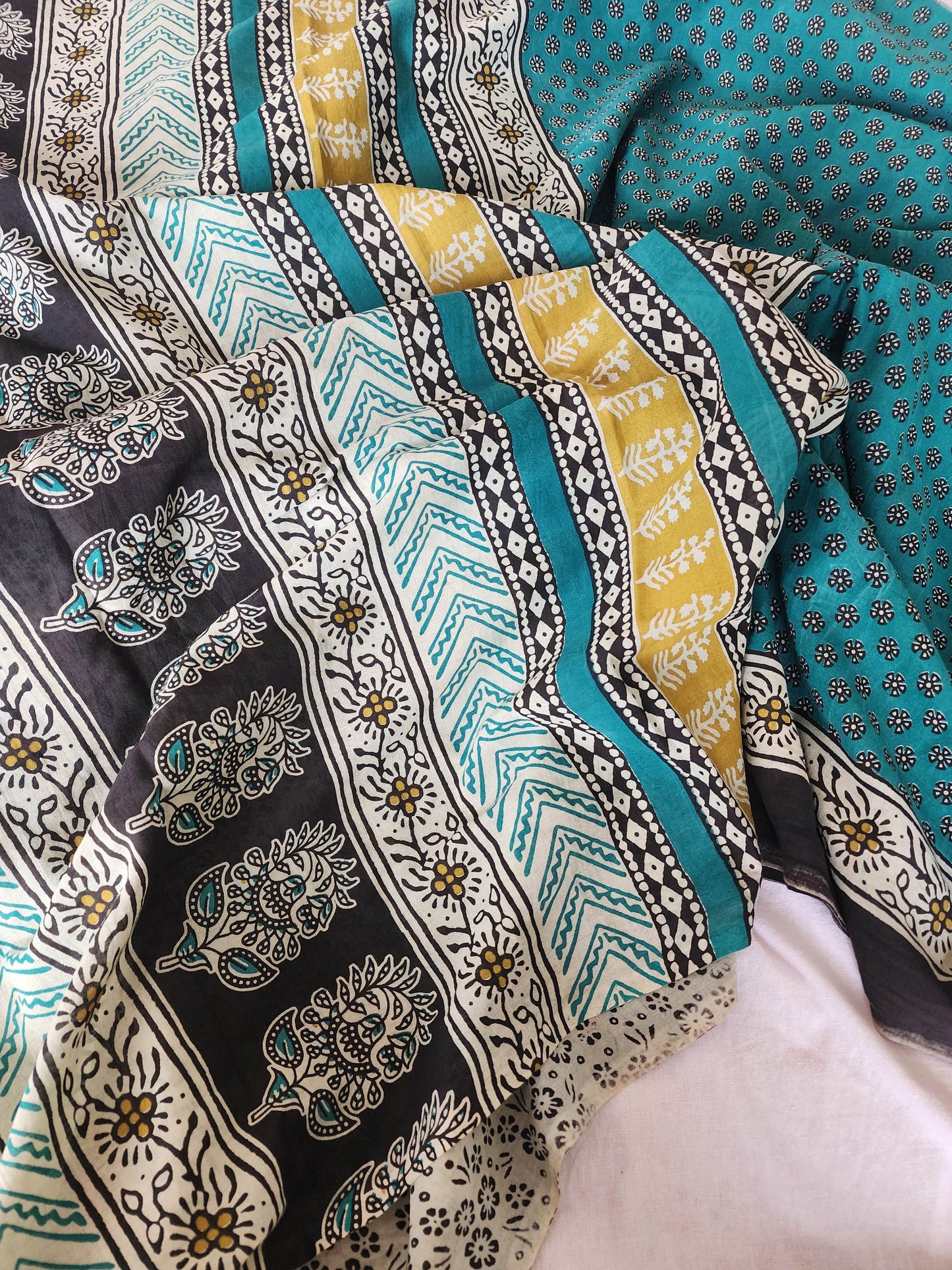 Green handblock cotton saree