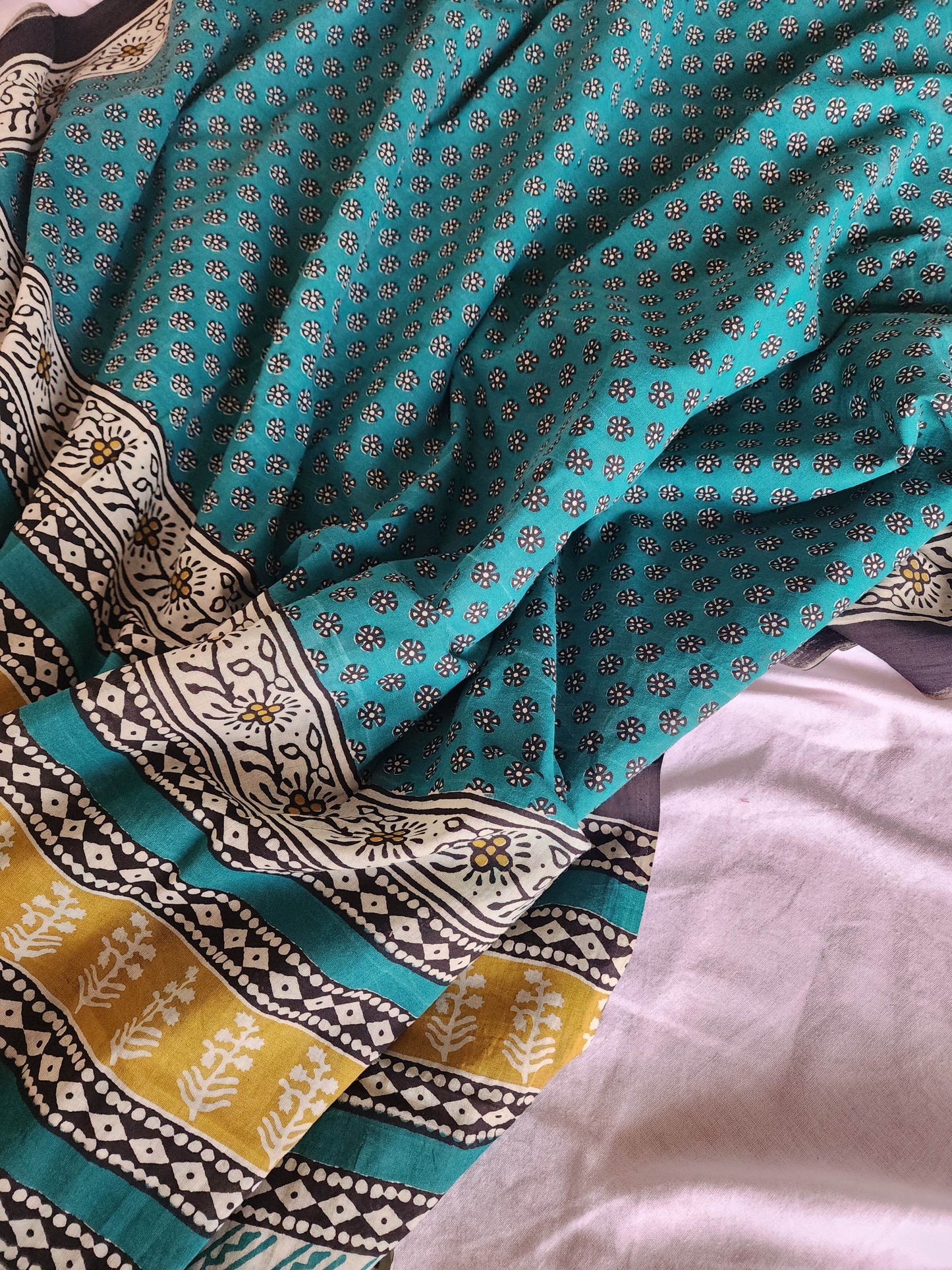 Green handblock cotton saree