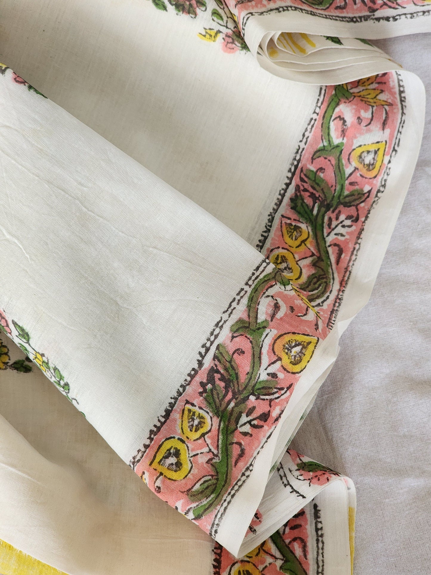 White handblock cotton saree