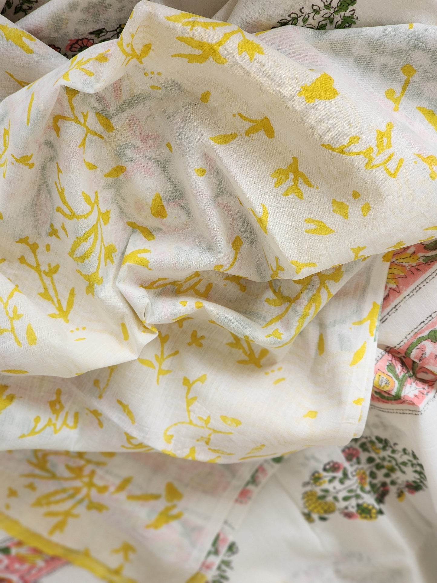 White handblock cotton saree
