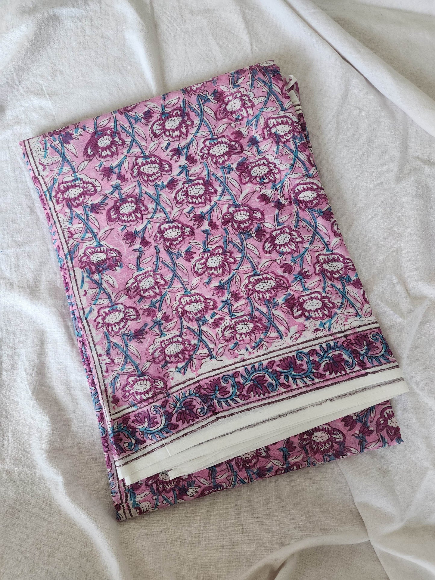 Pink handblock cotton saree