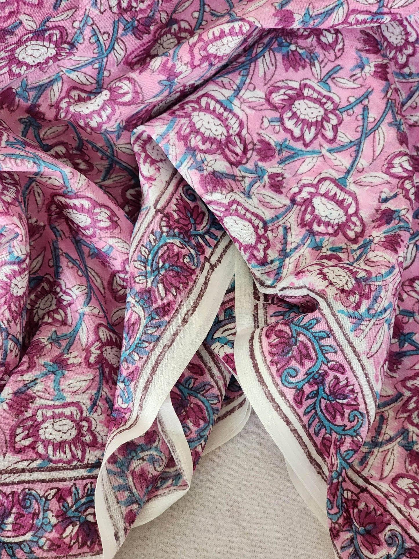 Pink handblock cotton saree