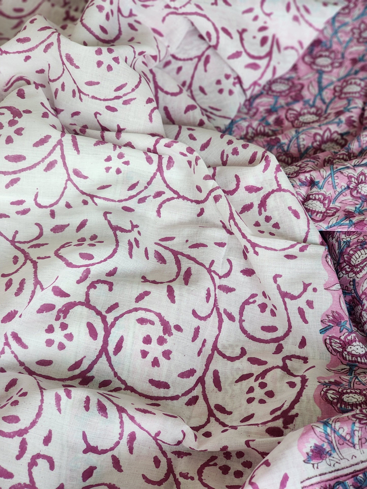 Pink handblock cotton saree