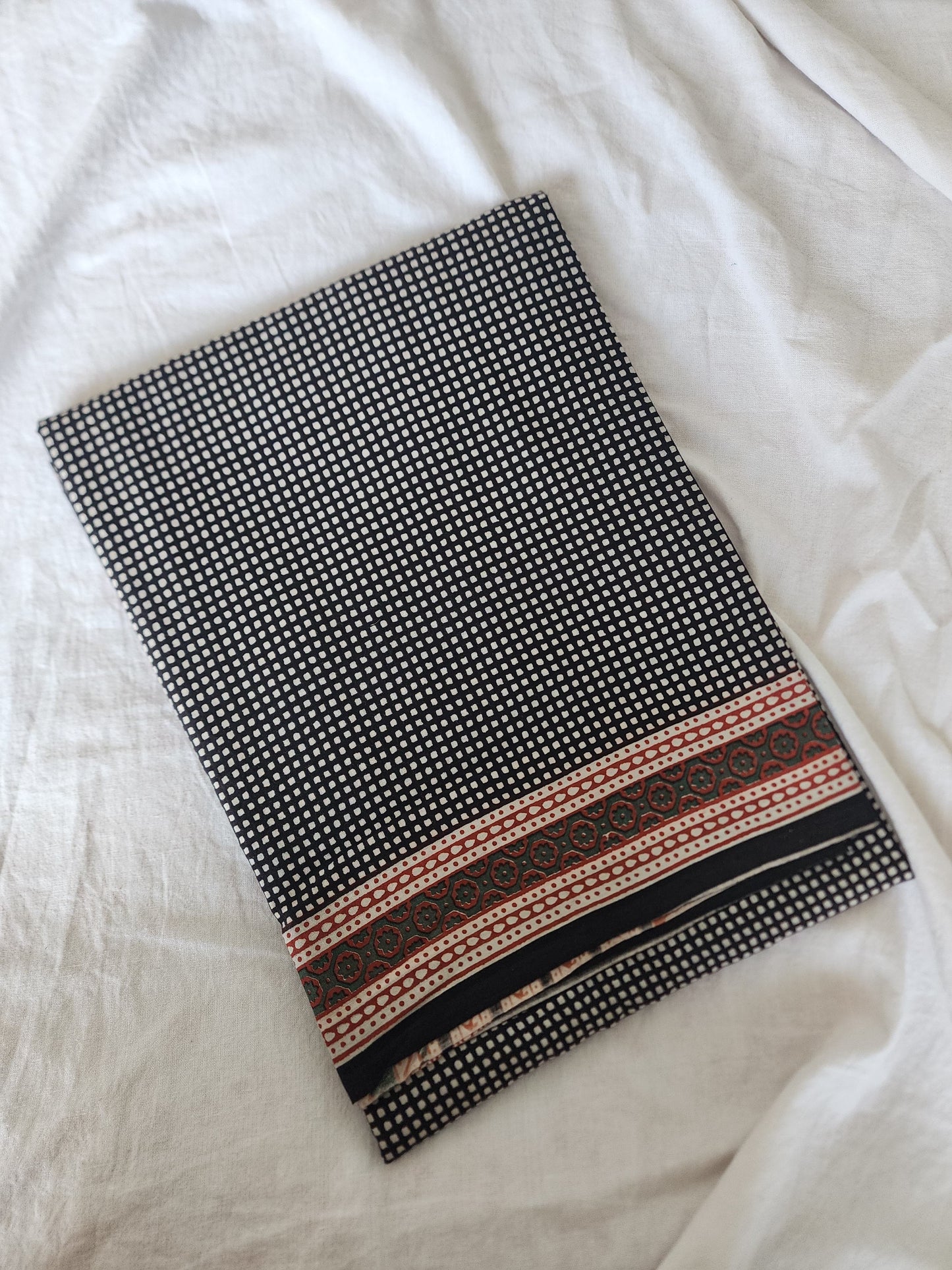 Black handblock cotton saree