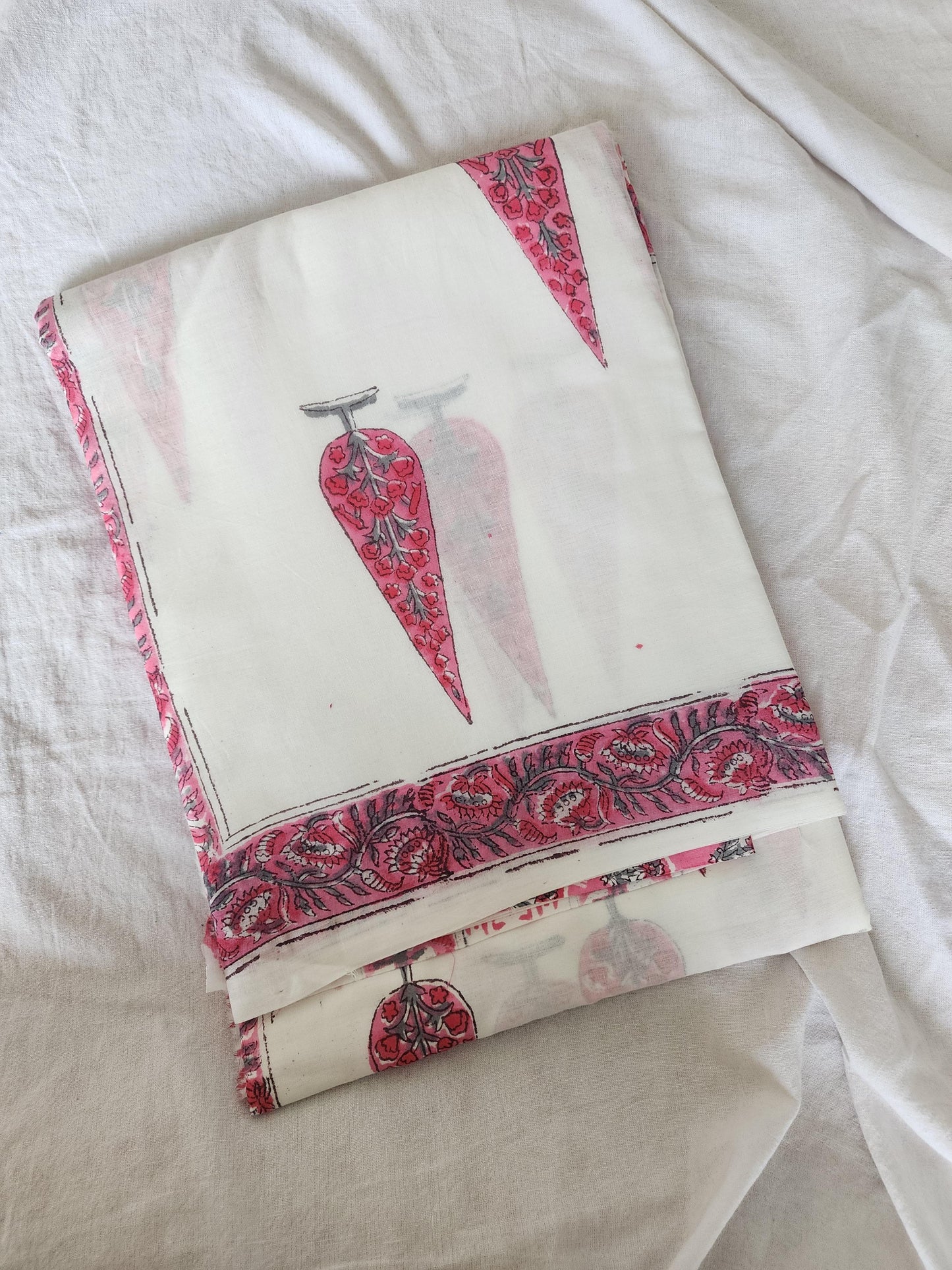 White handblock cotton saree