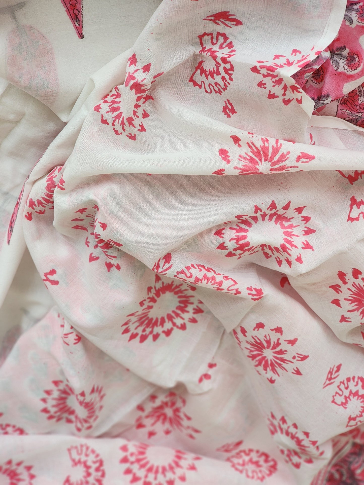 White handblock cotton saree