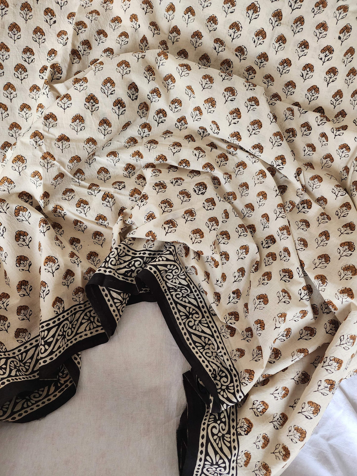 Cream handblock cotton saree