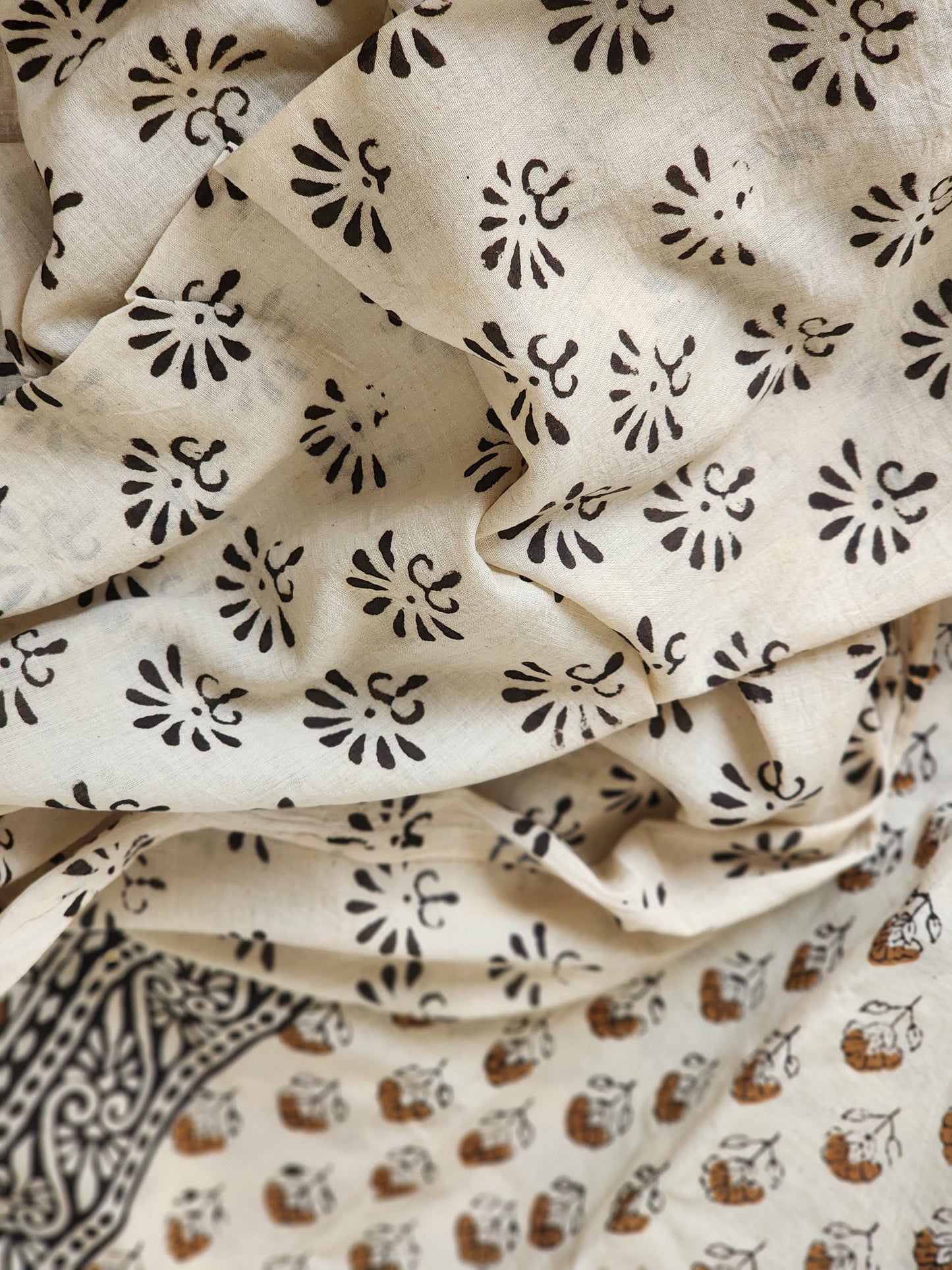 Cream handblock cotton saree