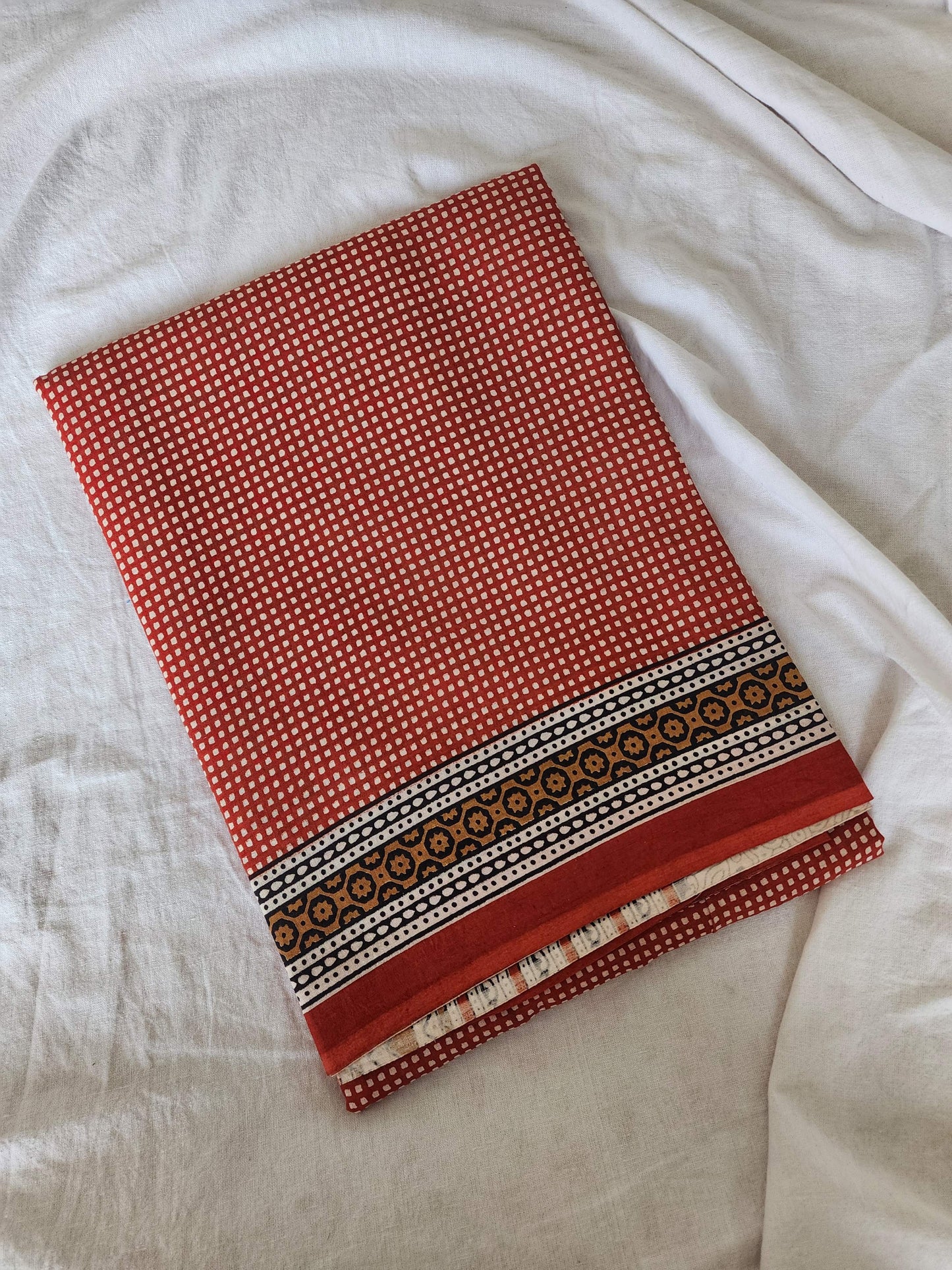 Red handblock cotton saree