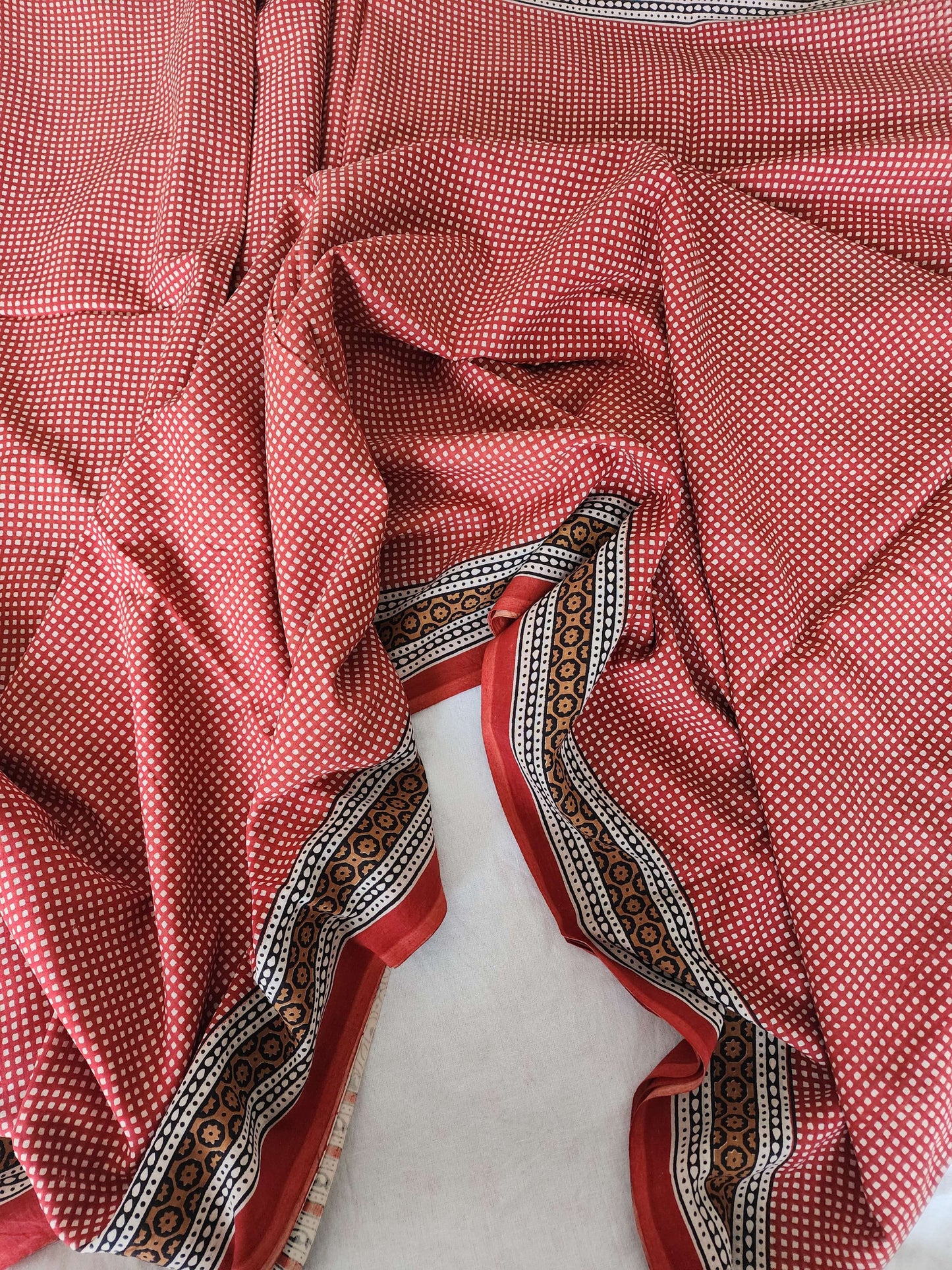 Red handblock cotton saree