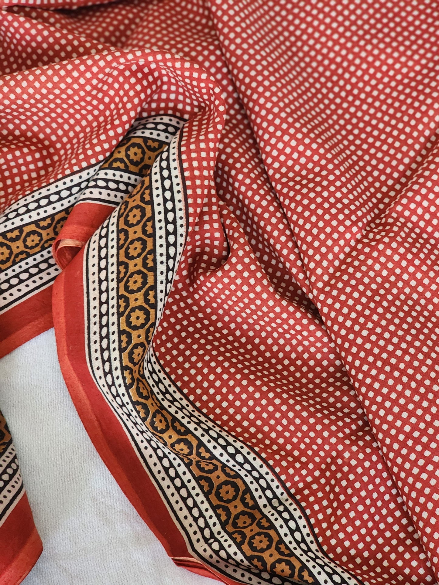Red handblock cotton saree