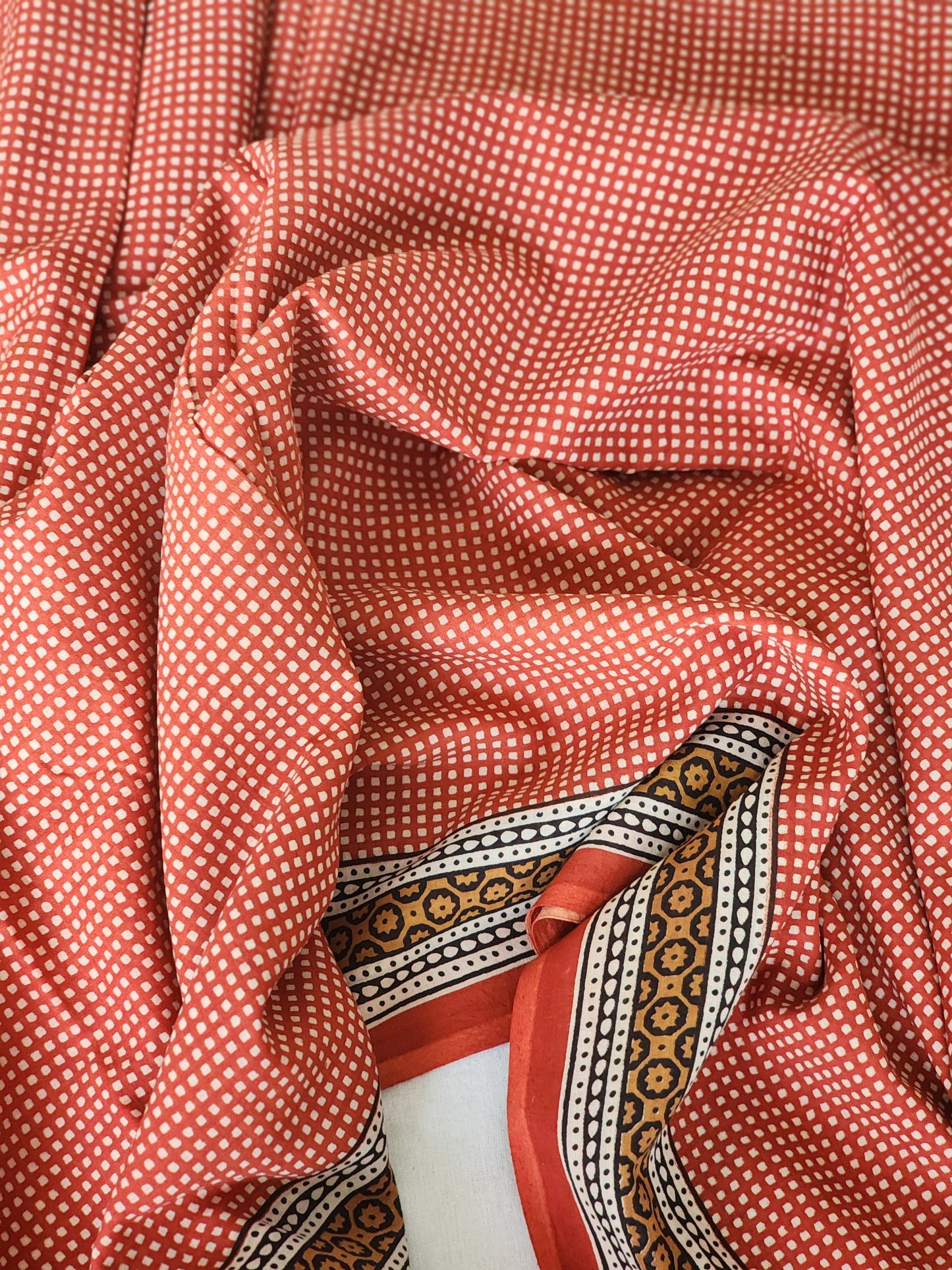 Red handblock cotton saree