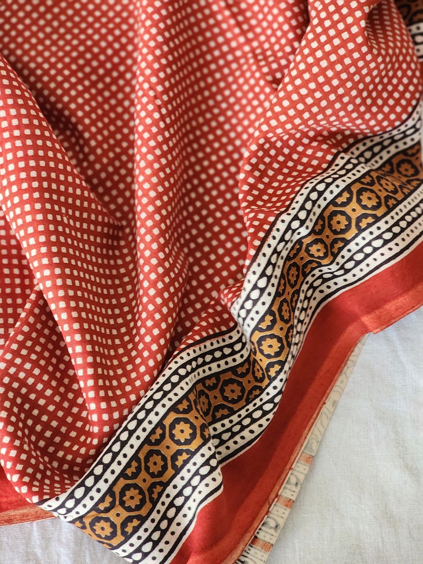 Red handblock cotton saree