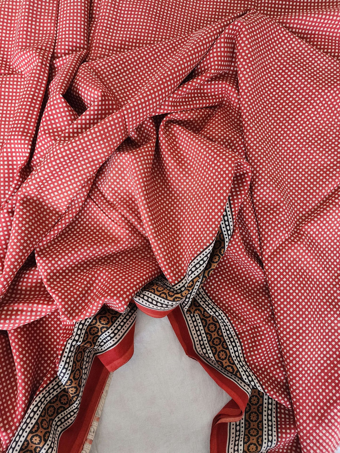 Red handblock cotton saree