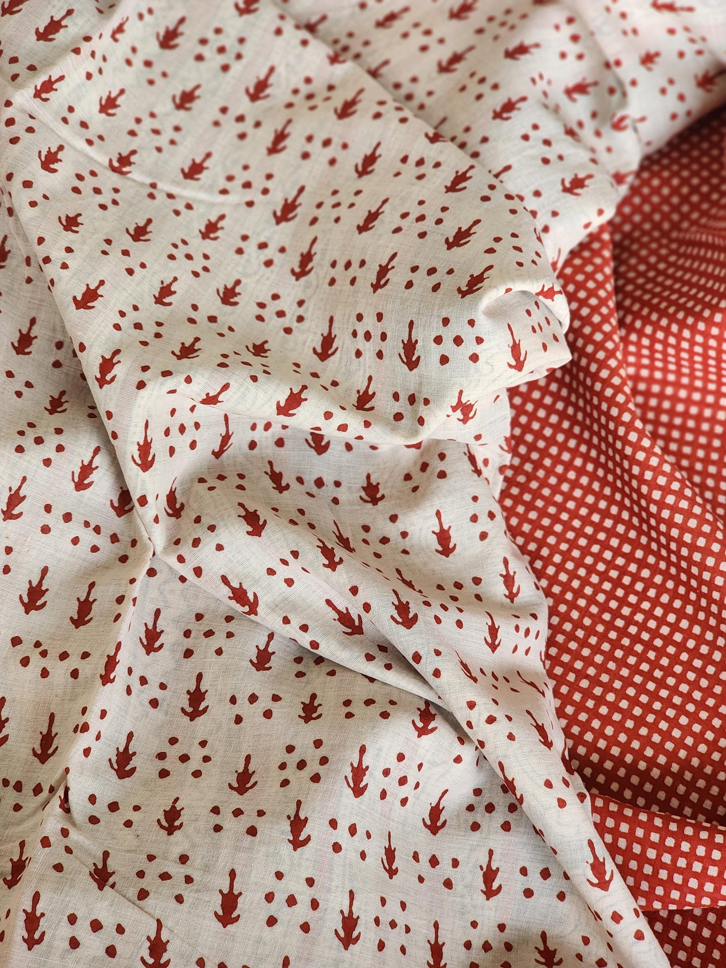 Red handblock cotton saree