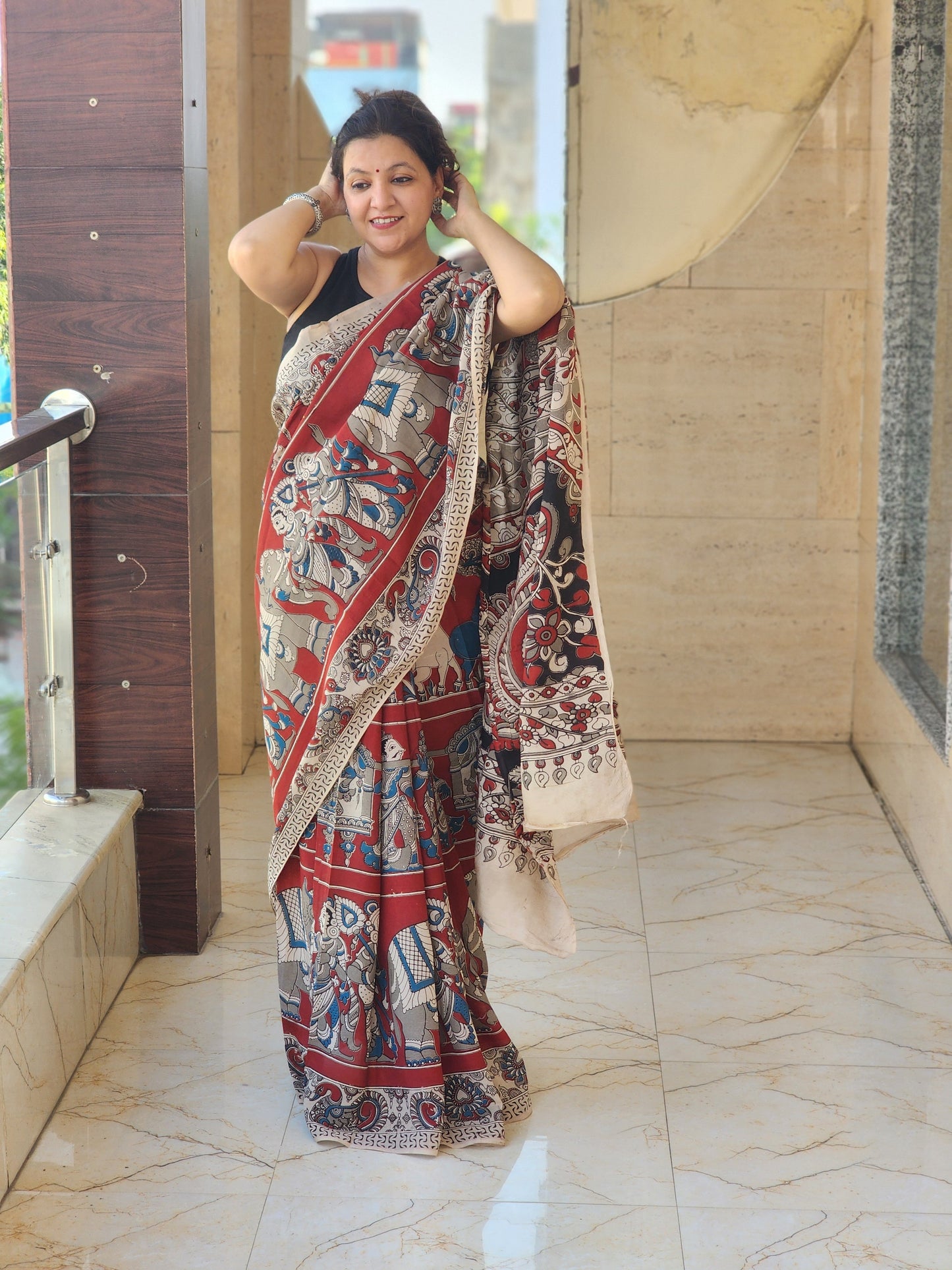 Maroon Kalamkari Silk Saree