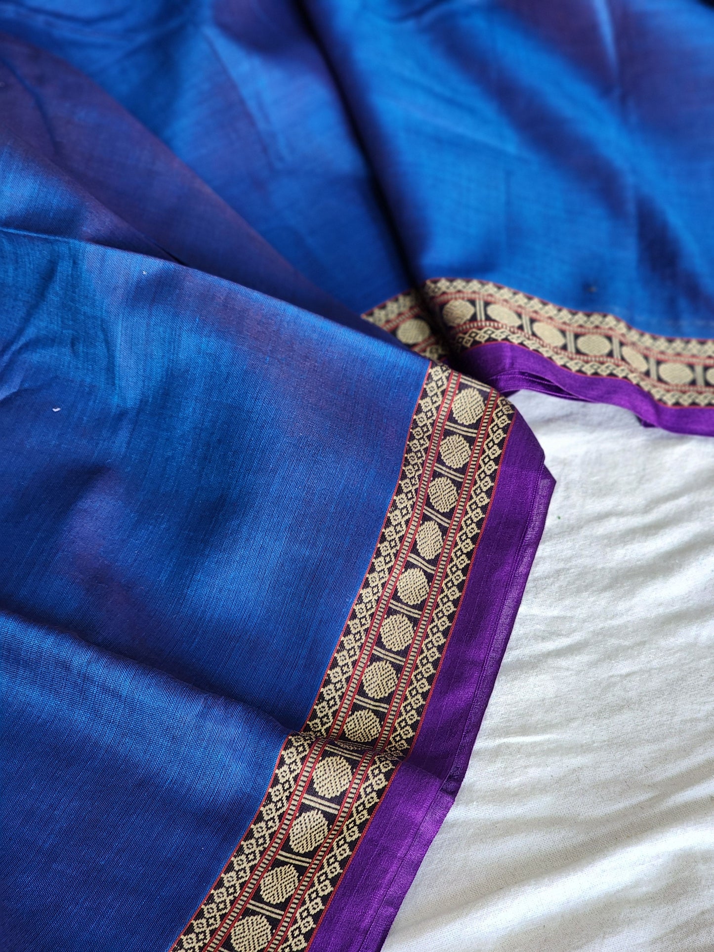 Blue cotton saree