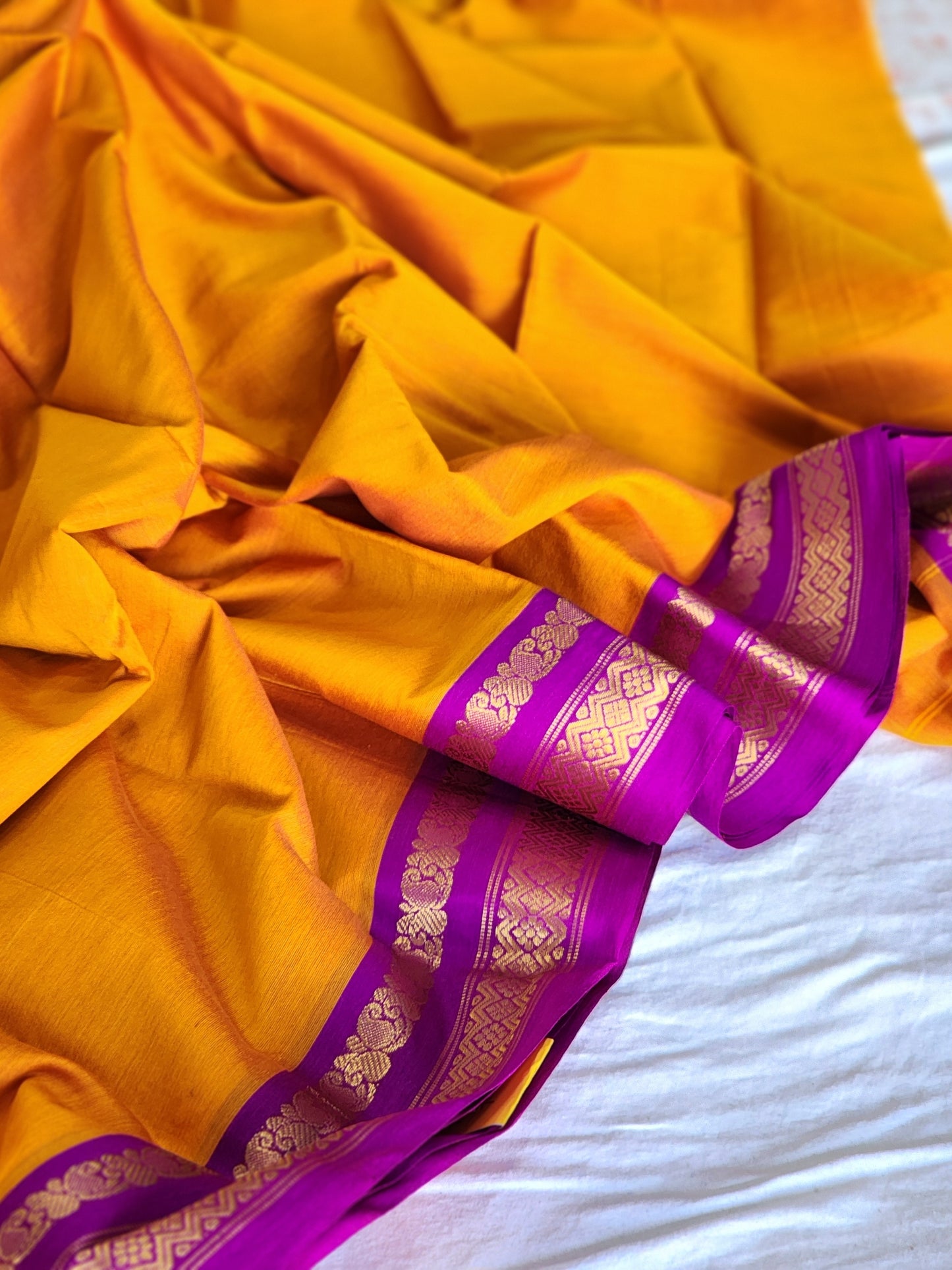 Mustard Gadwal Silk Cotton Saree