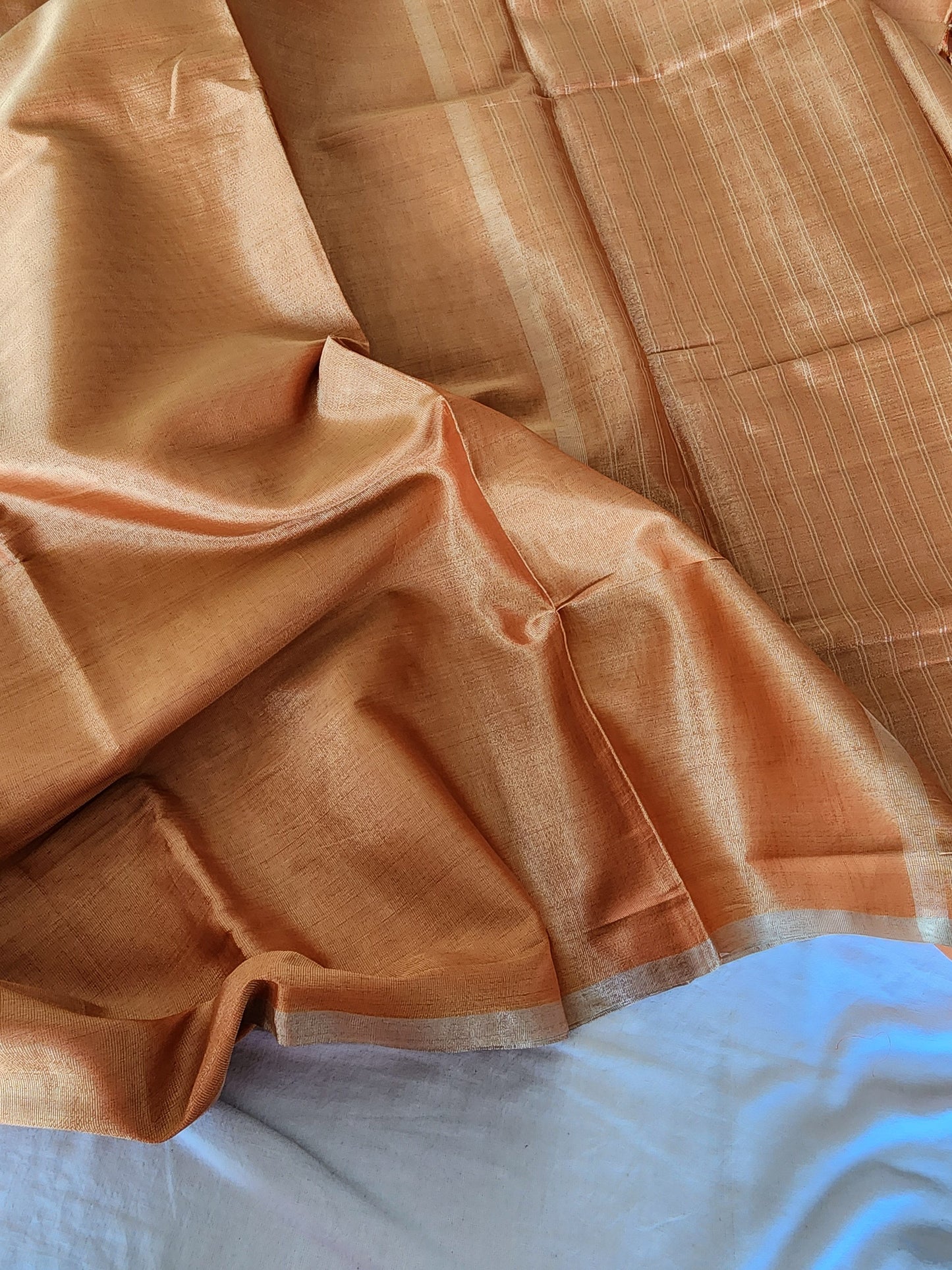 Metallic peach tissue saree
