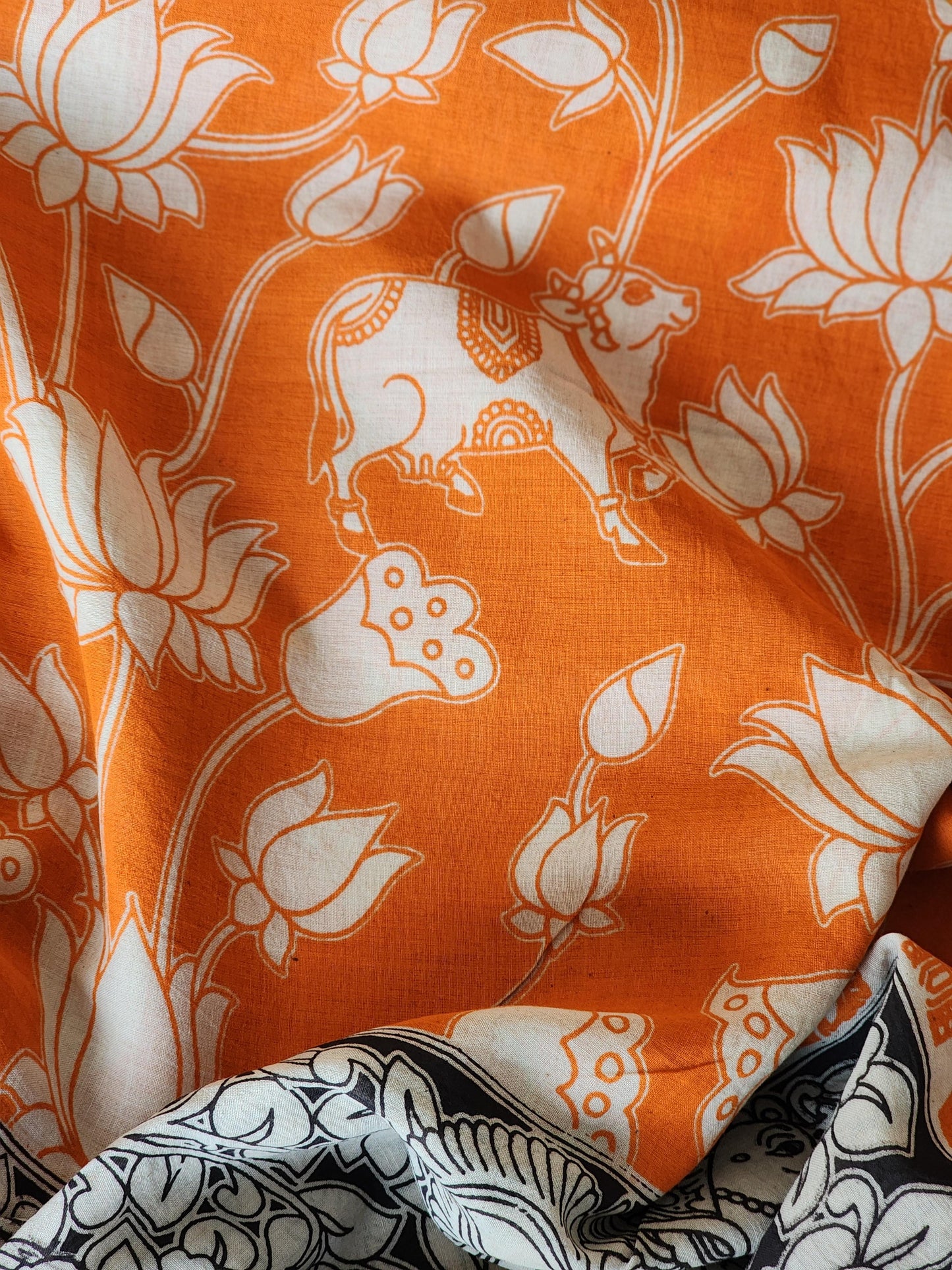 Orange Kalamkari Cotton Saree