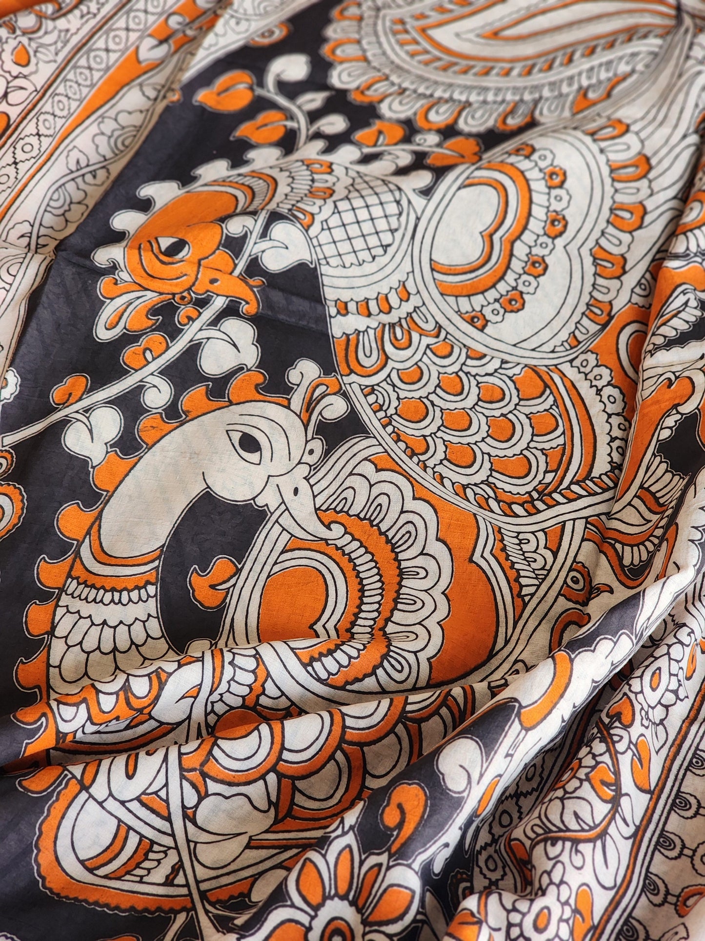 Orange Kalamkari Cotton Saree
