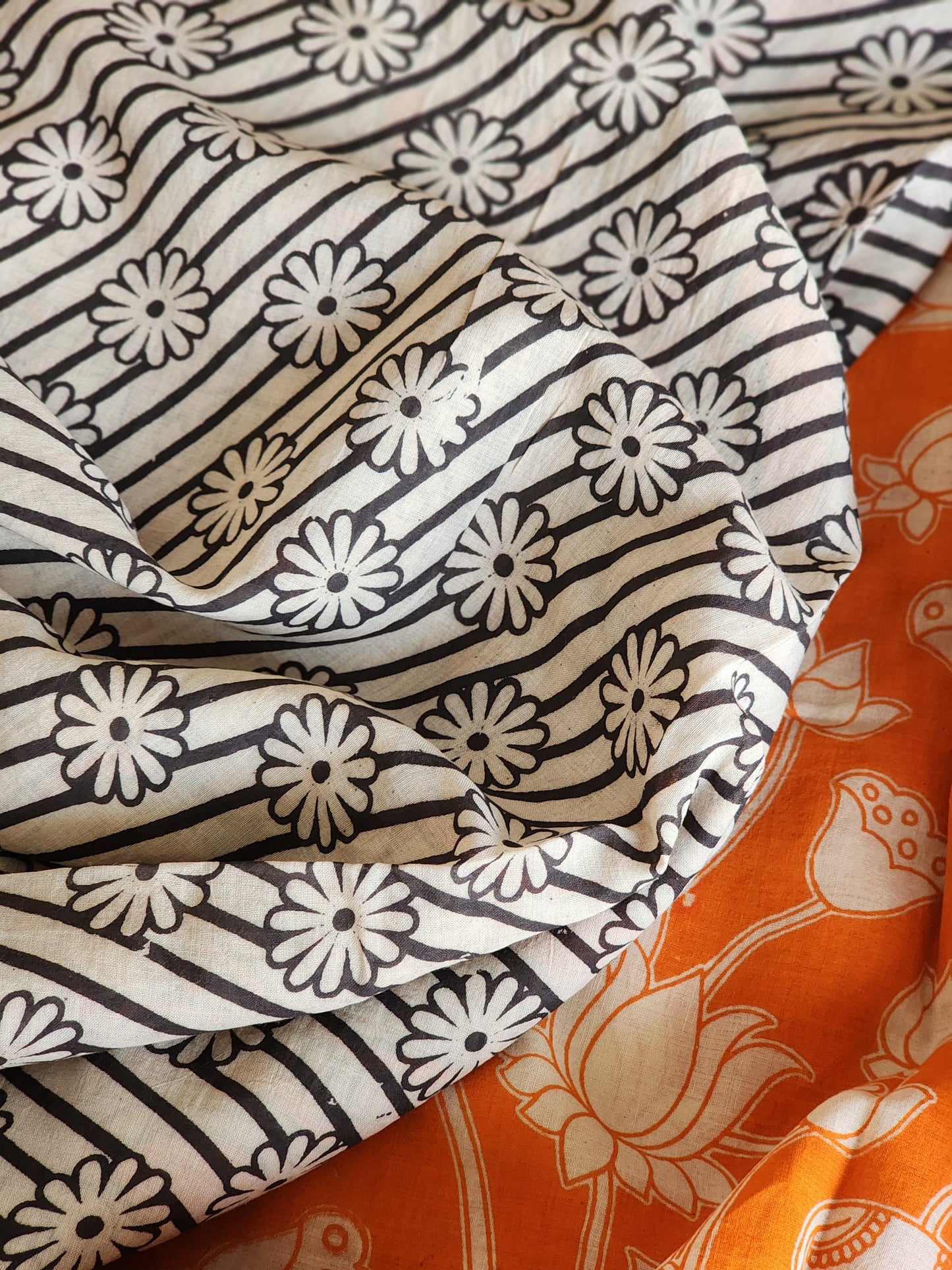 Orange Kalamkari Cotton Saree