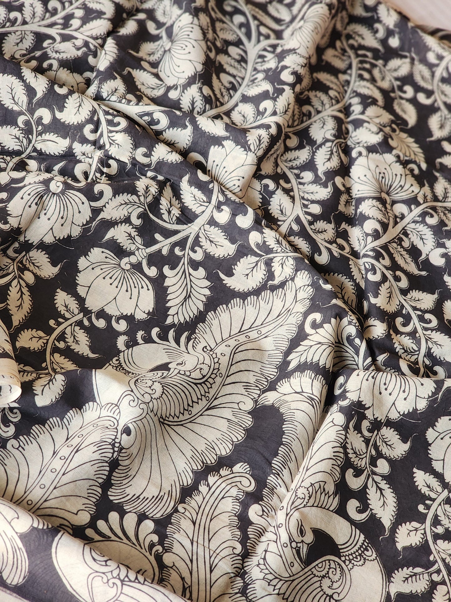 Black Kalamkari Cotton Saree