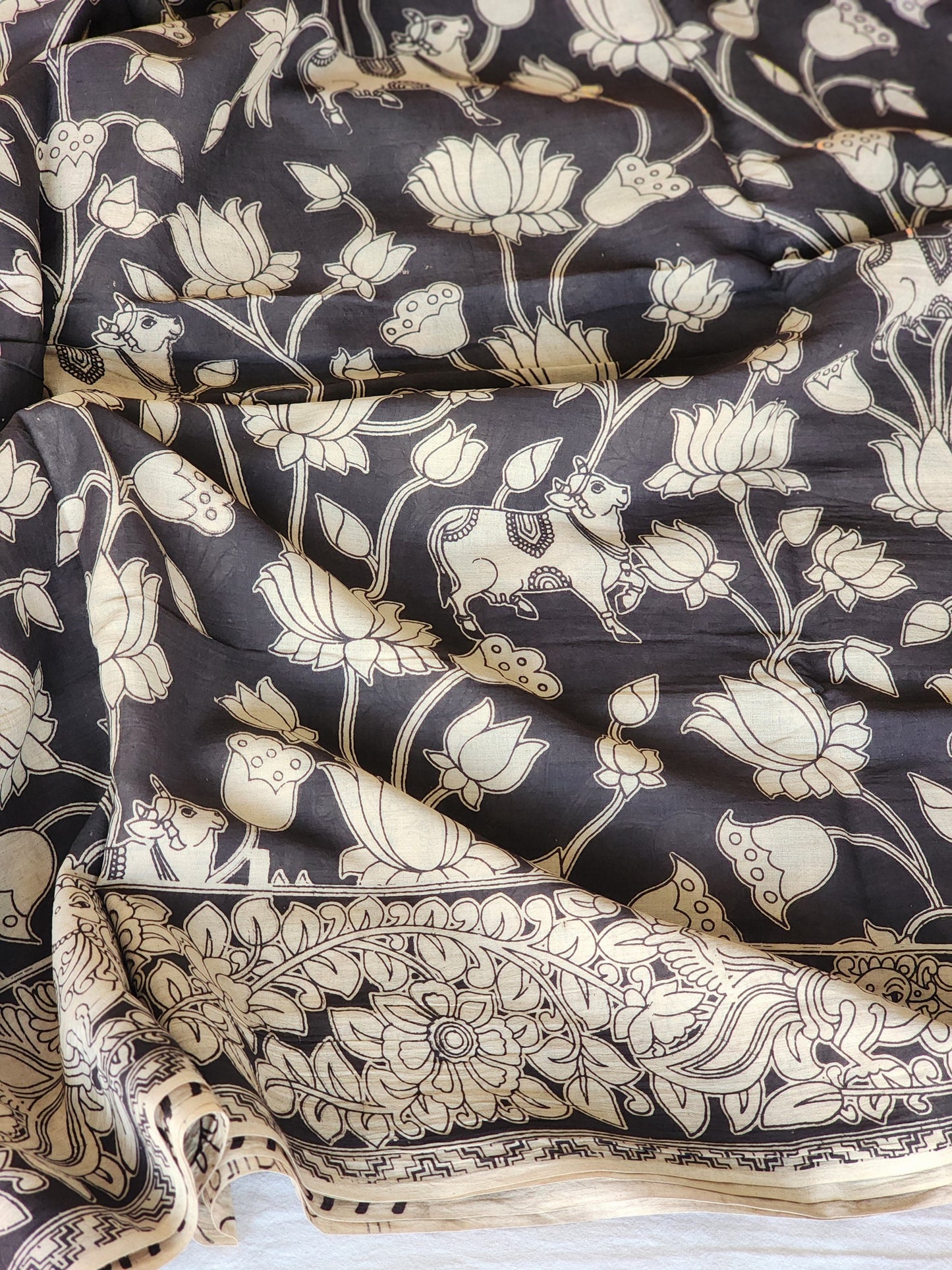 Black Kalamkari Cotton Saree