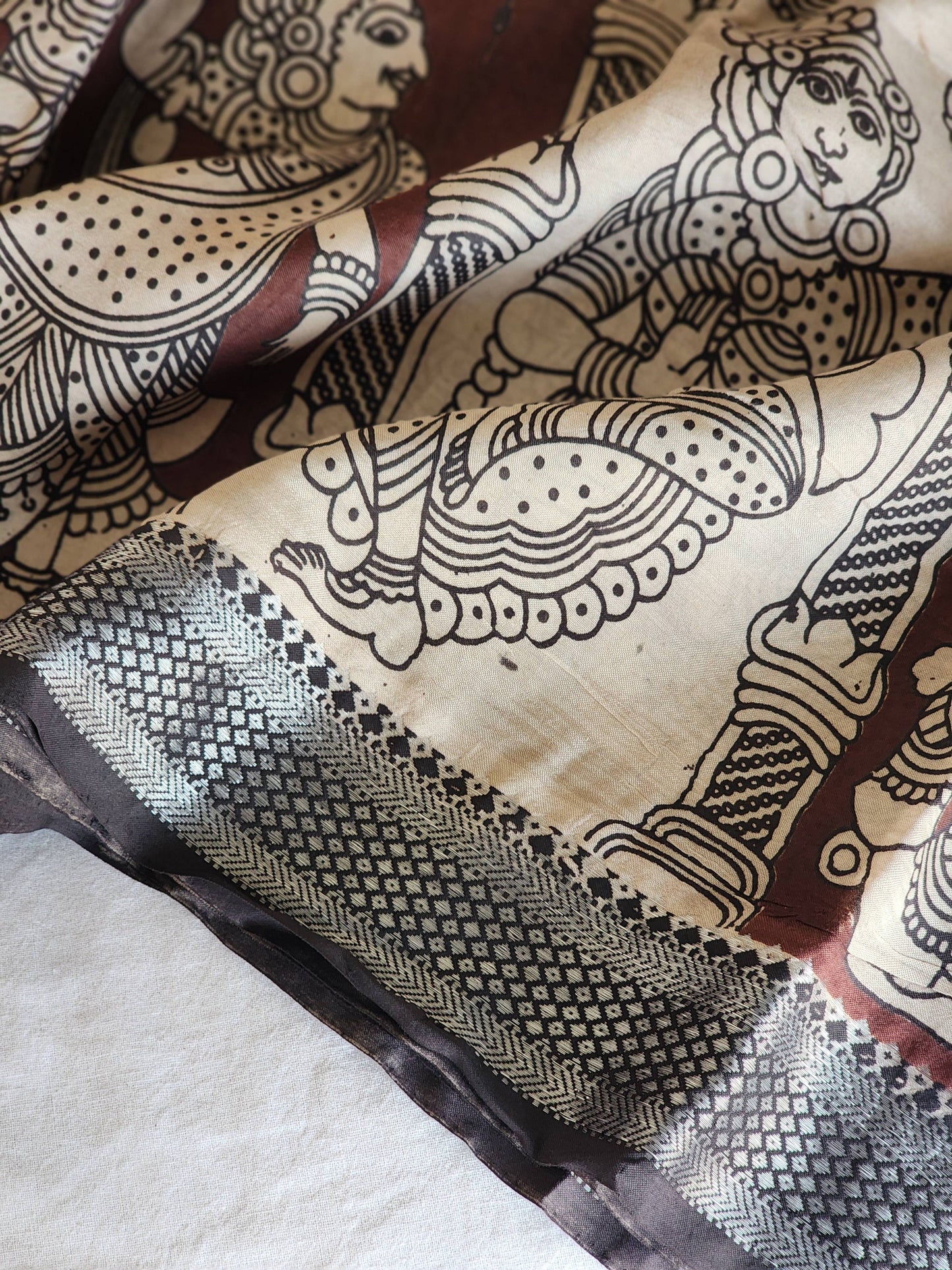 Brown Kalamkari Silk Saree