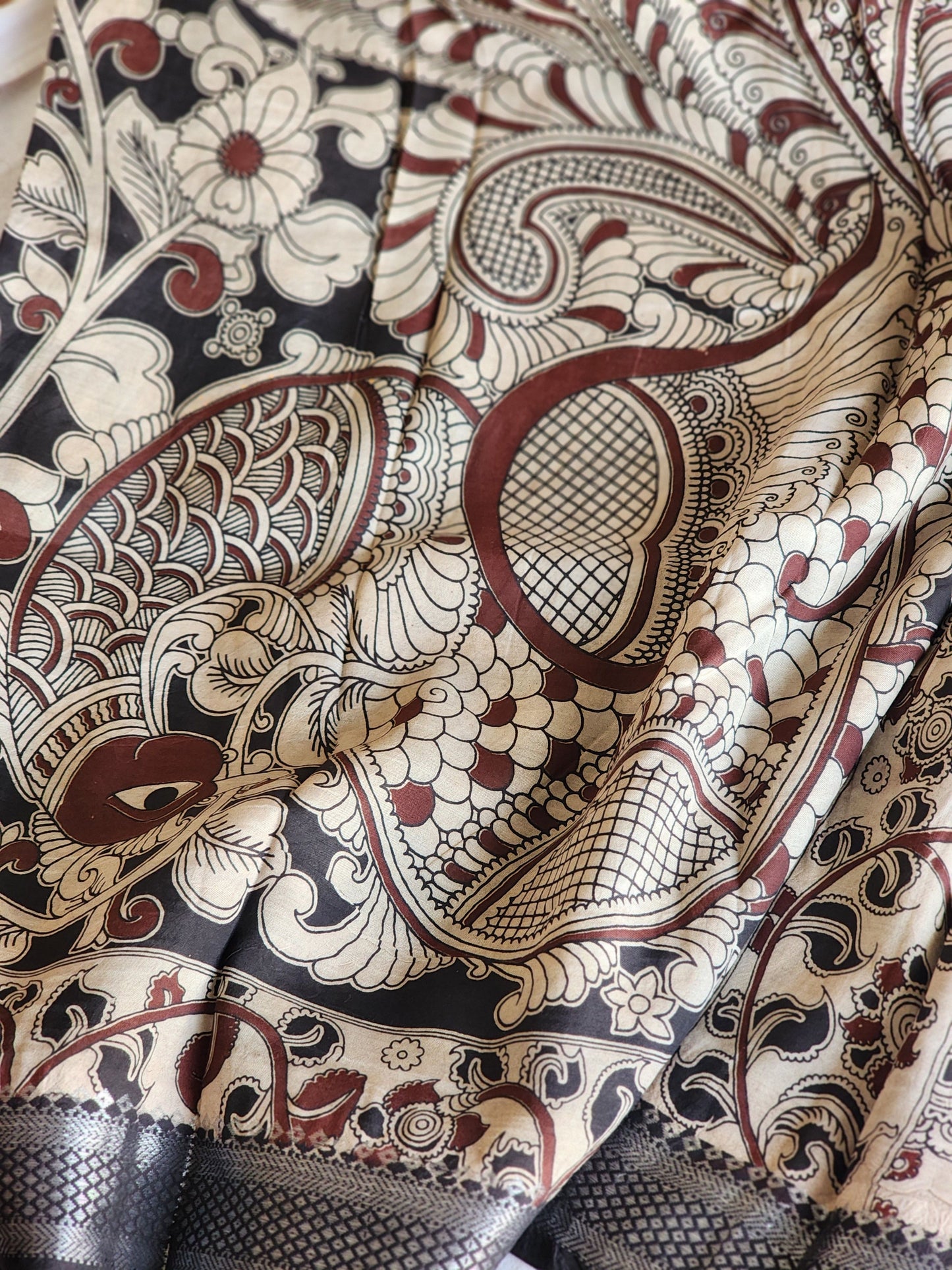 Brown Kalamkari Silk Saree