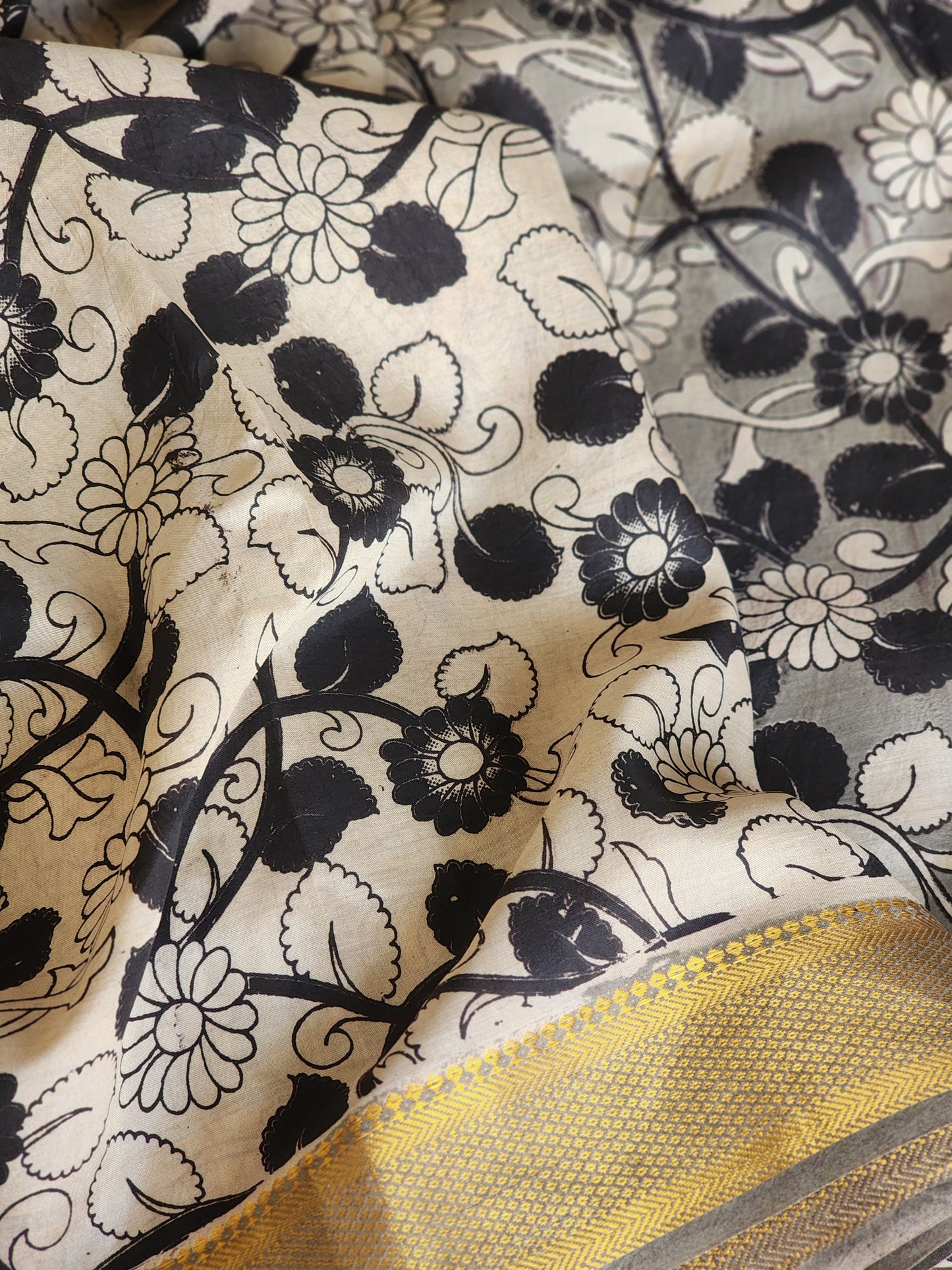 Grey Kalamkari Silk Saree