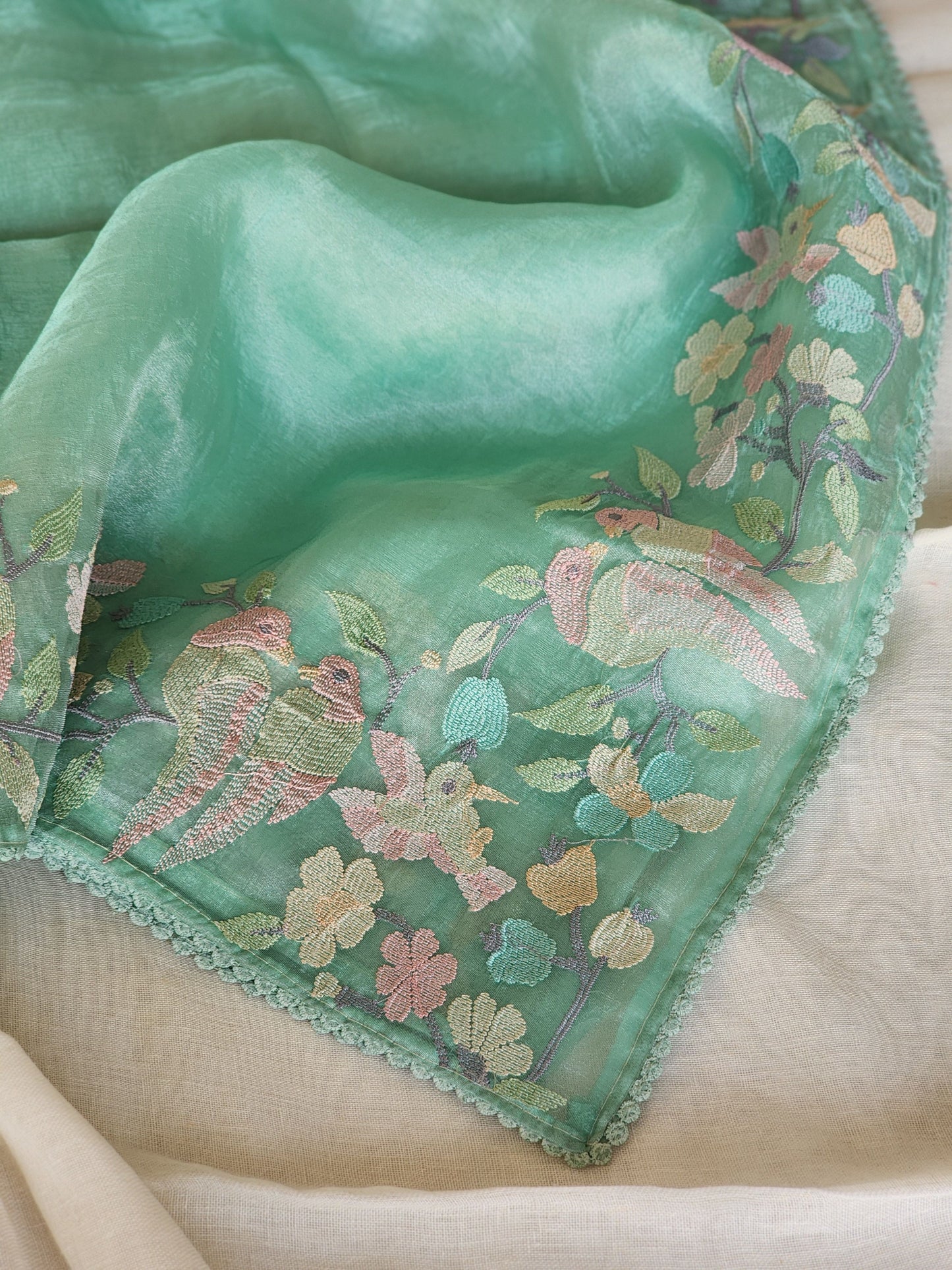 Sea Green Glass Tissue Saree