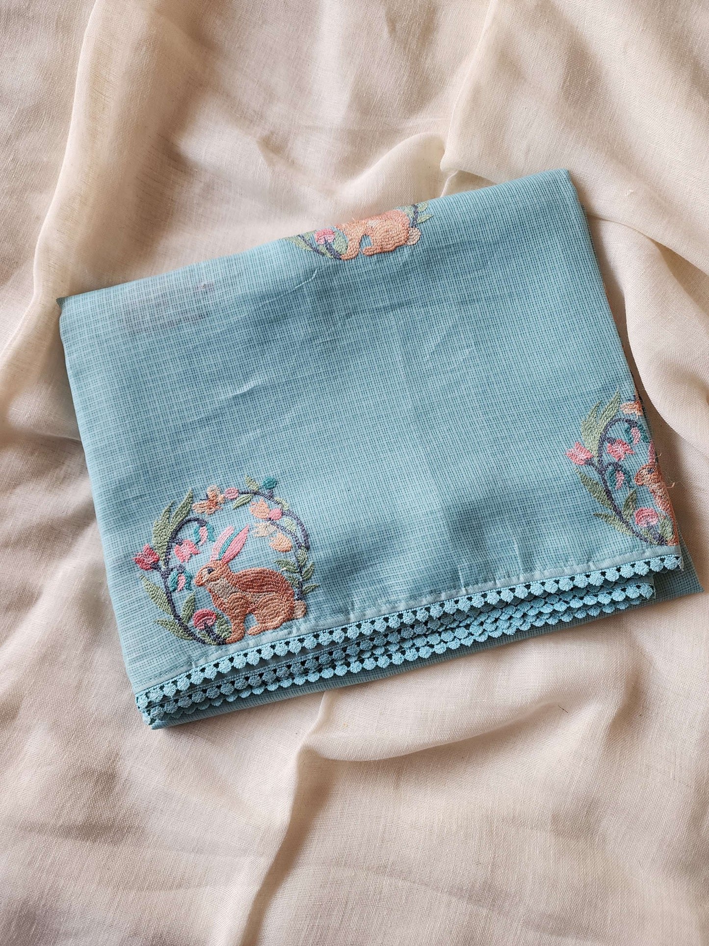 Blue Cream Kota Saree