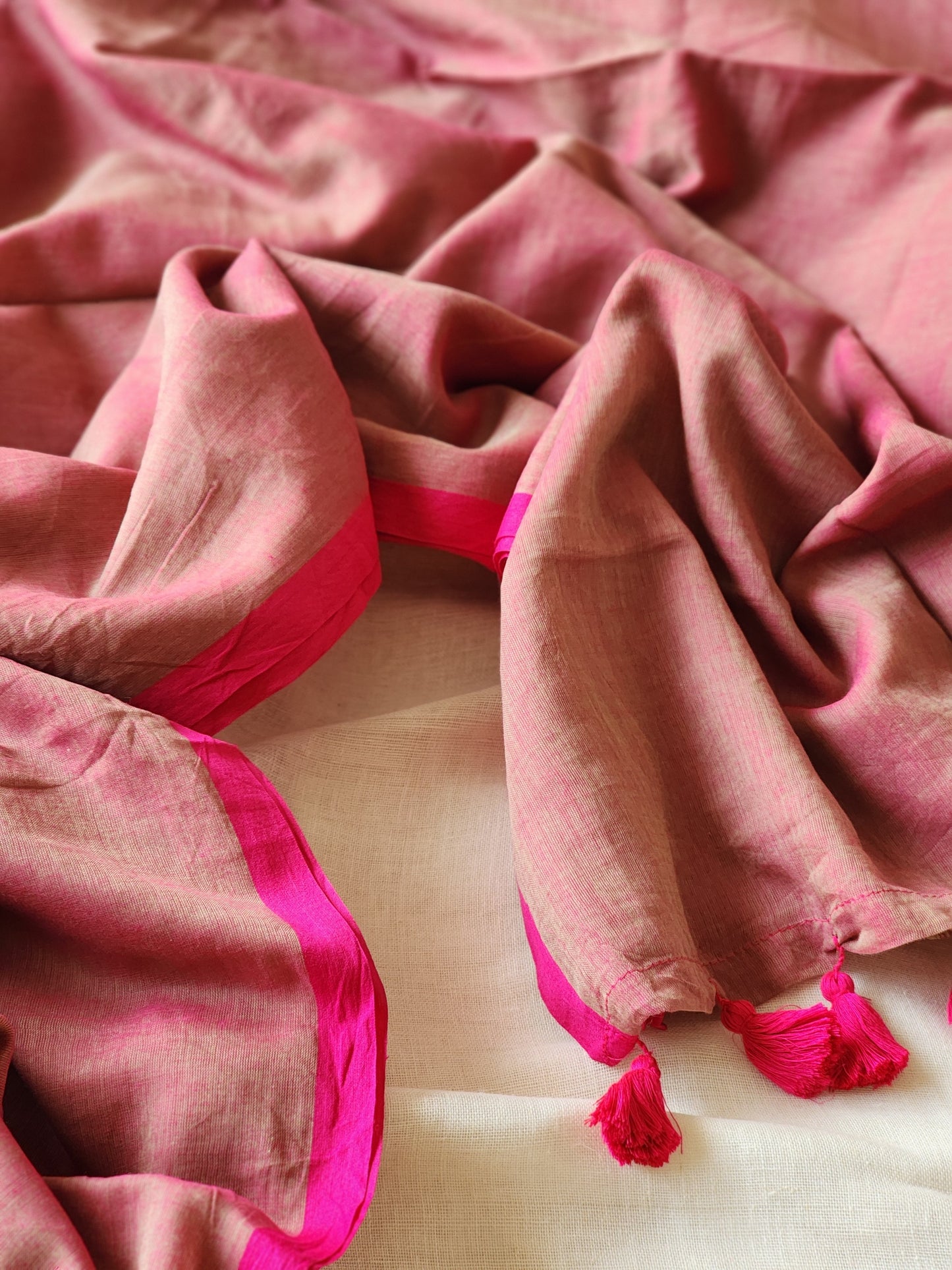 Pink mulmul cotton saree