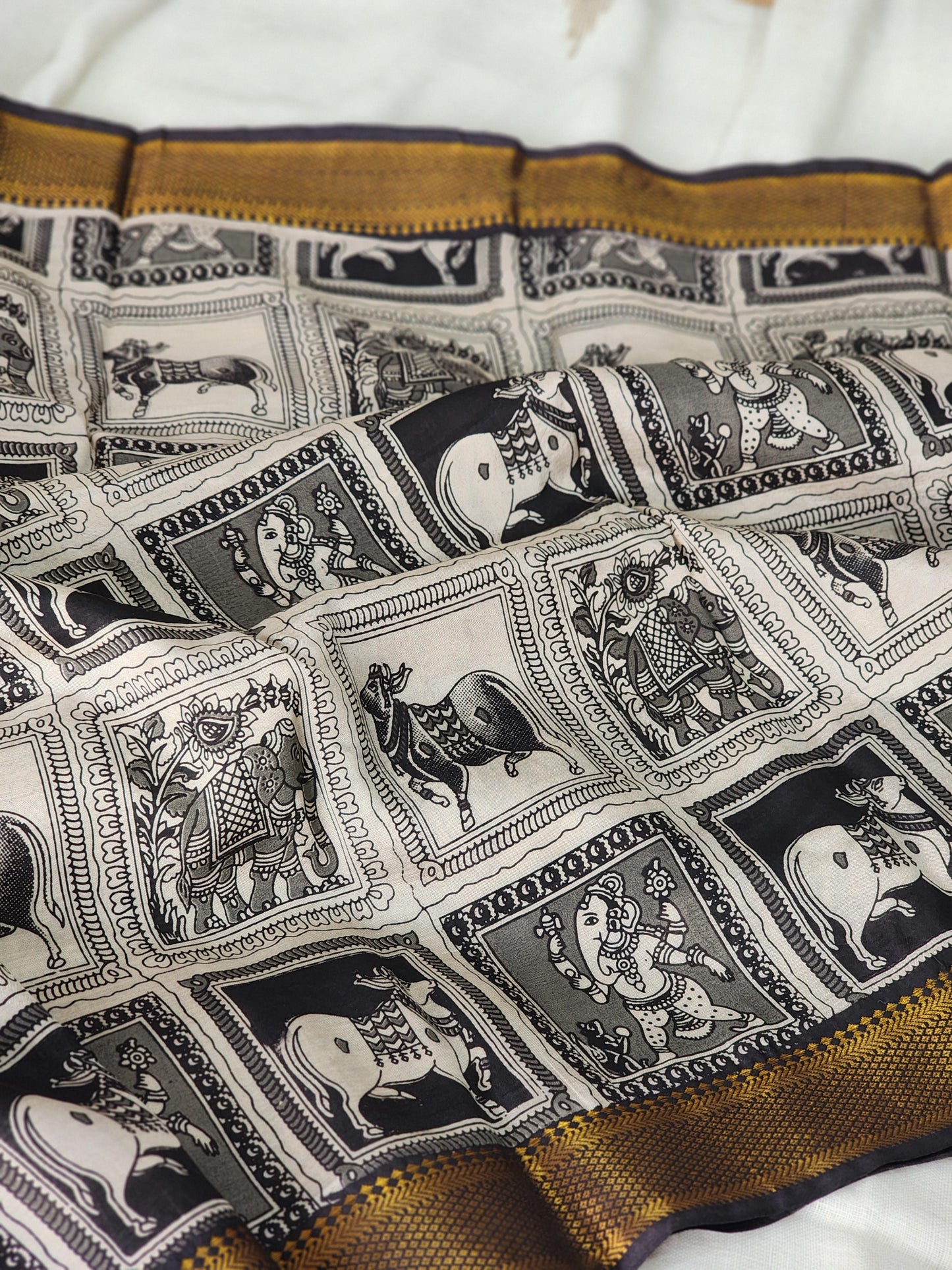 Grey Kalamkari Silk Saree