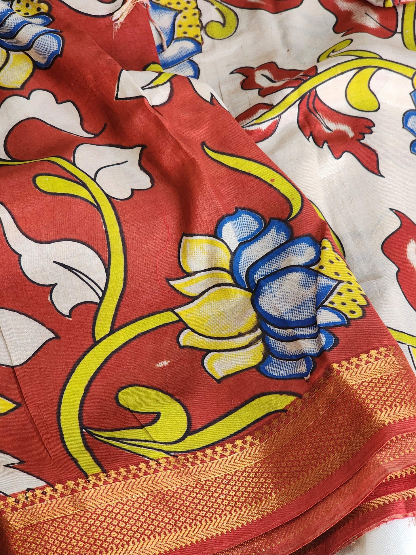 Cream Kalamkari Silk Saree