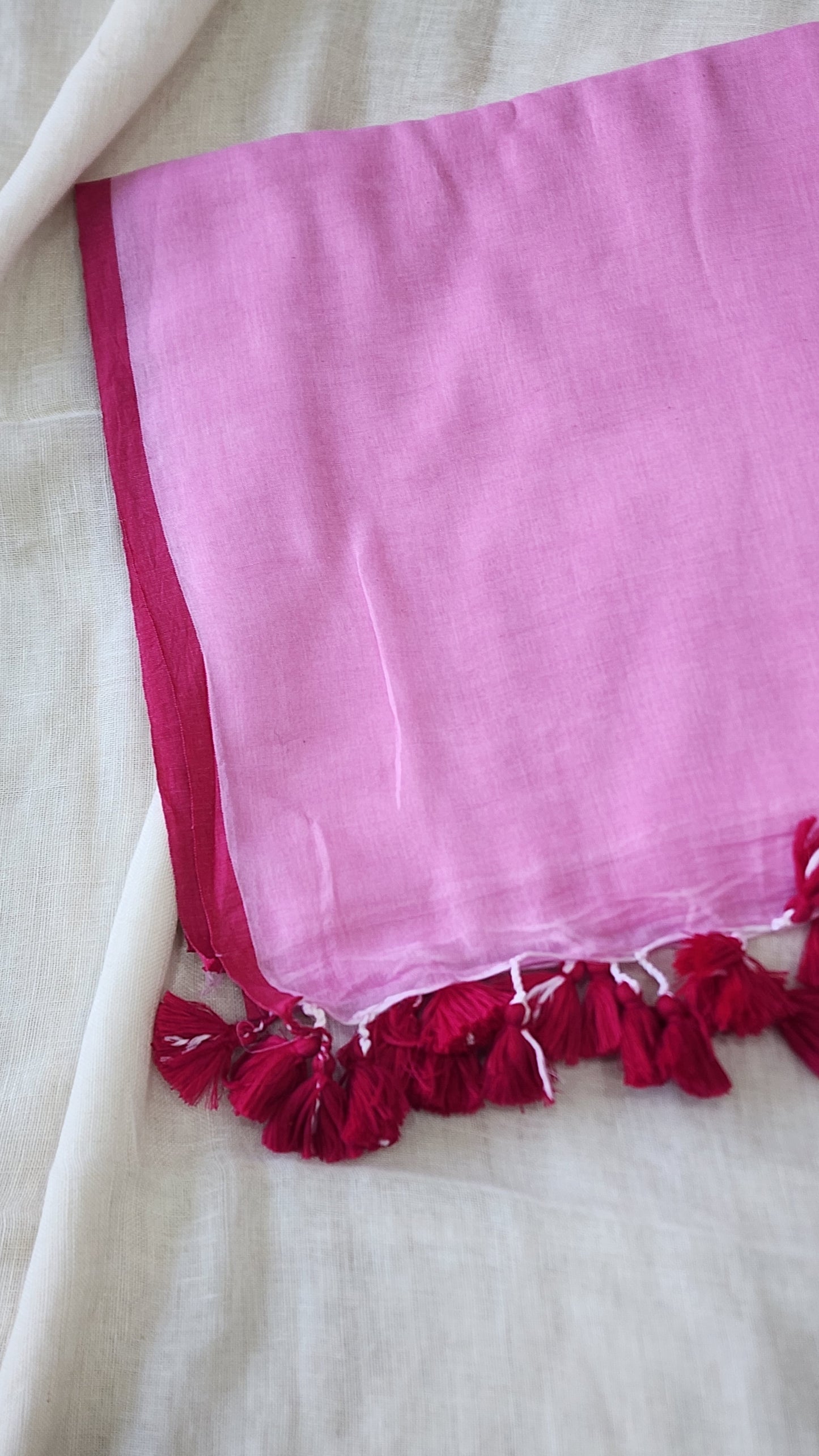 Pink mulmul cotton saree