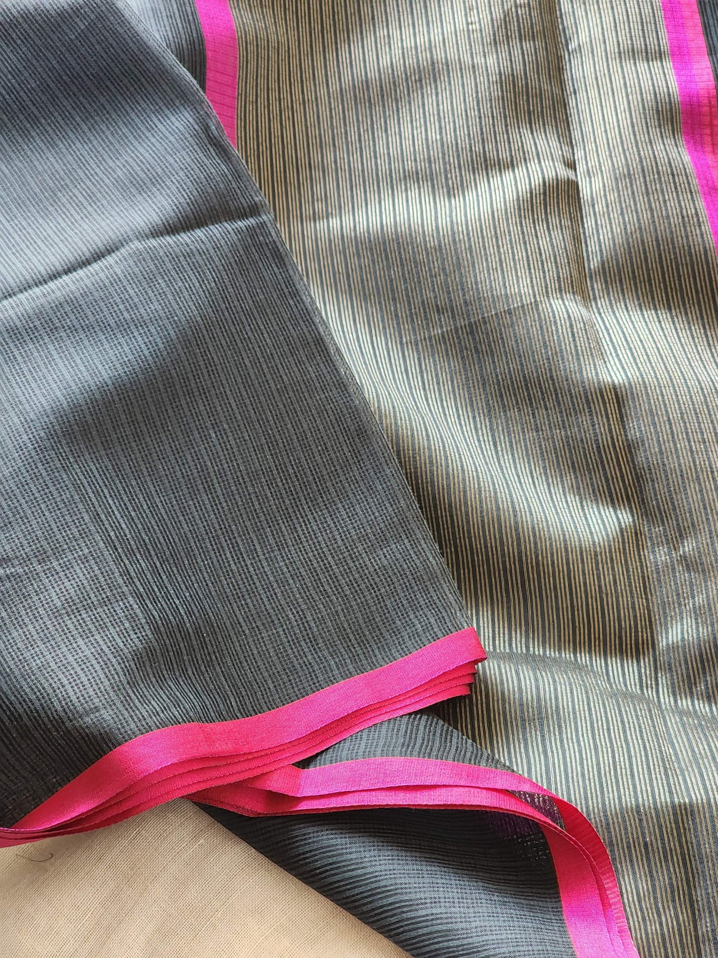 Dark grey kota cotton saree